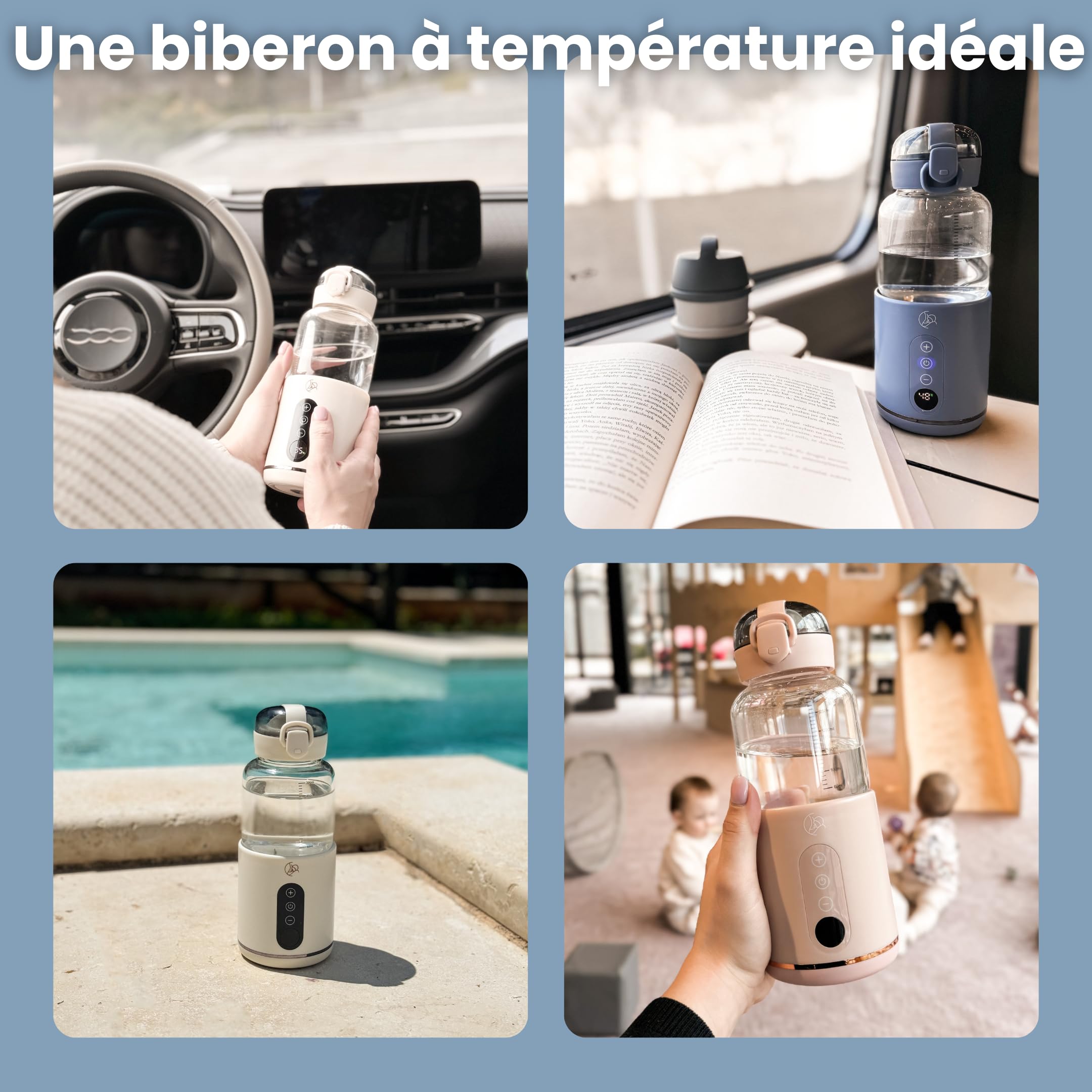 Chauffe Biberon Nomade et Portable, Chauffe Biberon Voiture pour Mères, Chauffe Rapide, Chauffe-Lait BPA Gratuit, Chauffage Rapide et Recharge Rapide - MyBabyBottle Bleu