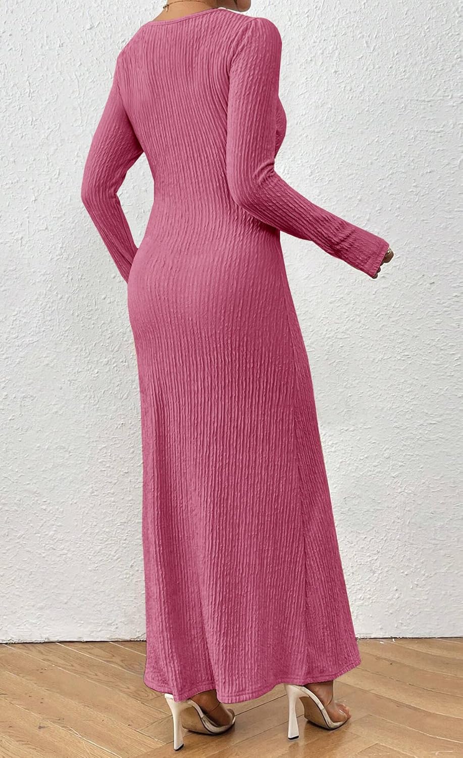 MITILLY Fall Dress for Women 2026 Long Sleeve Maxi Dress Formal Crew Neck Bodycon Ruched Cocktail Party Dresses