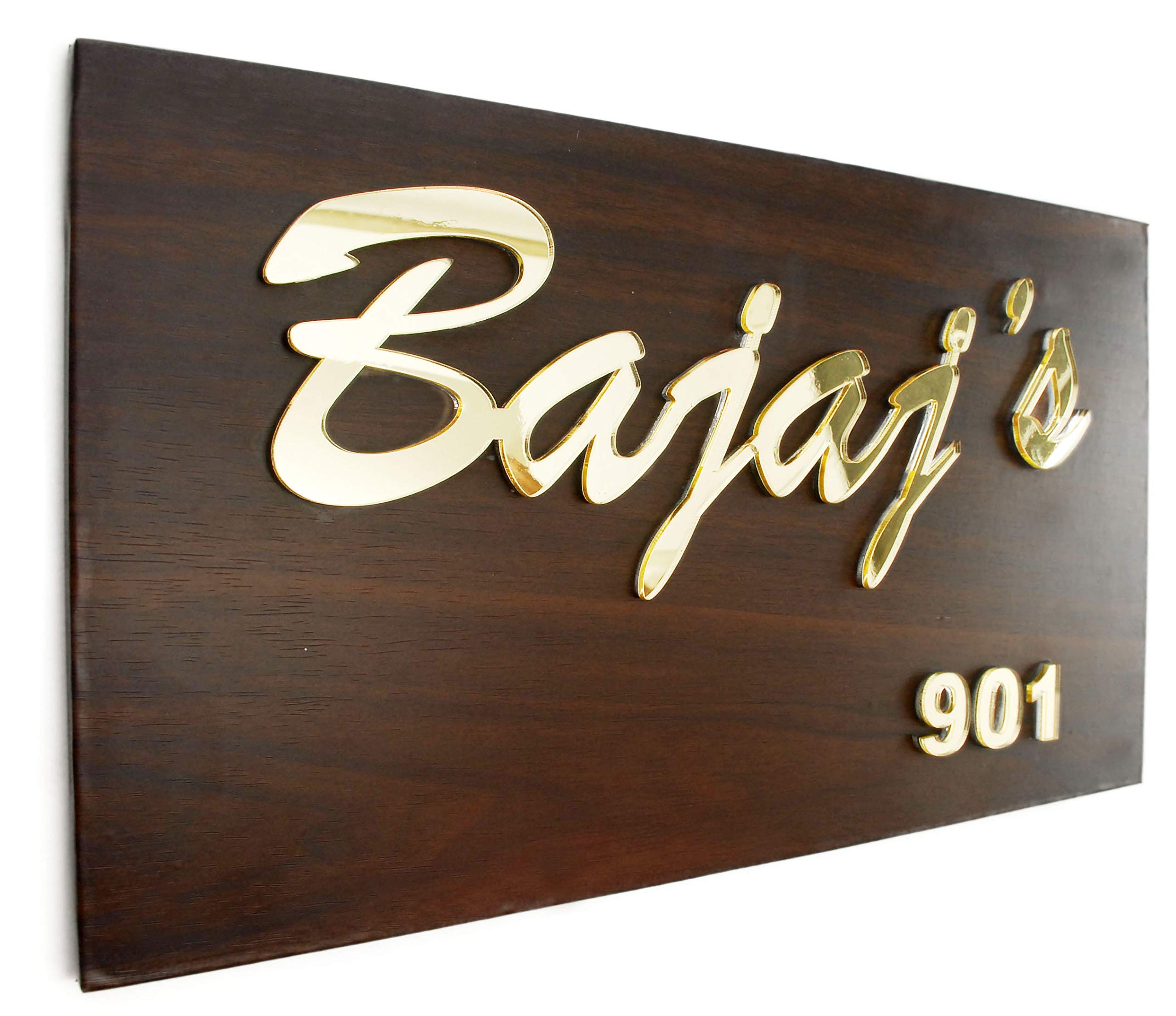 Aarushi Creations Plastic Personalised Laser Cut Name Plate with Acrylic Embossed Letters with Mirror Shine (16 x 8 inch, Brown, Golden)