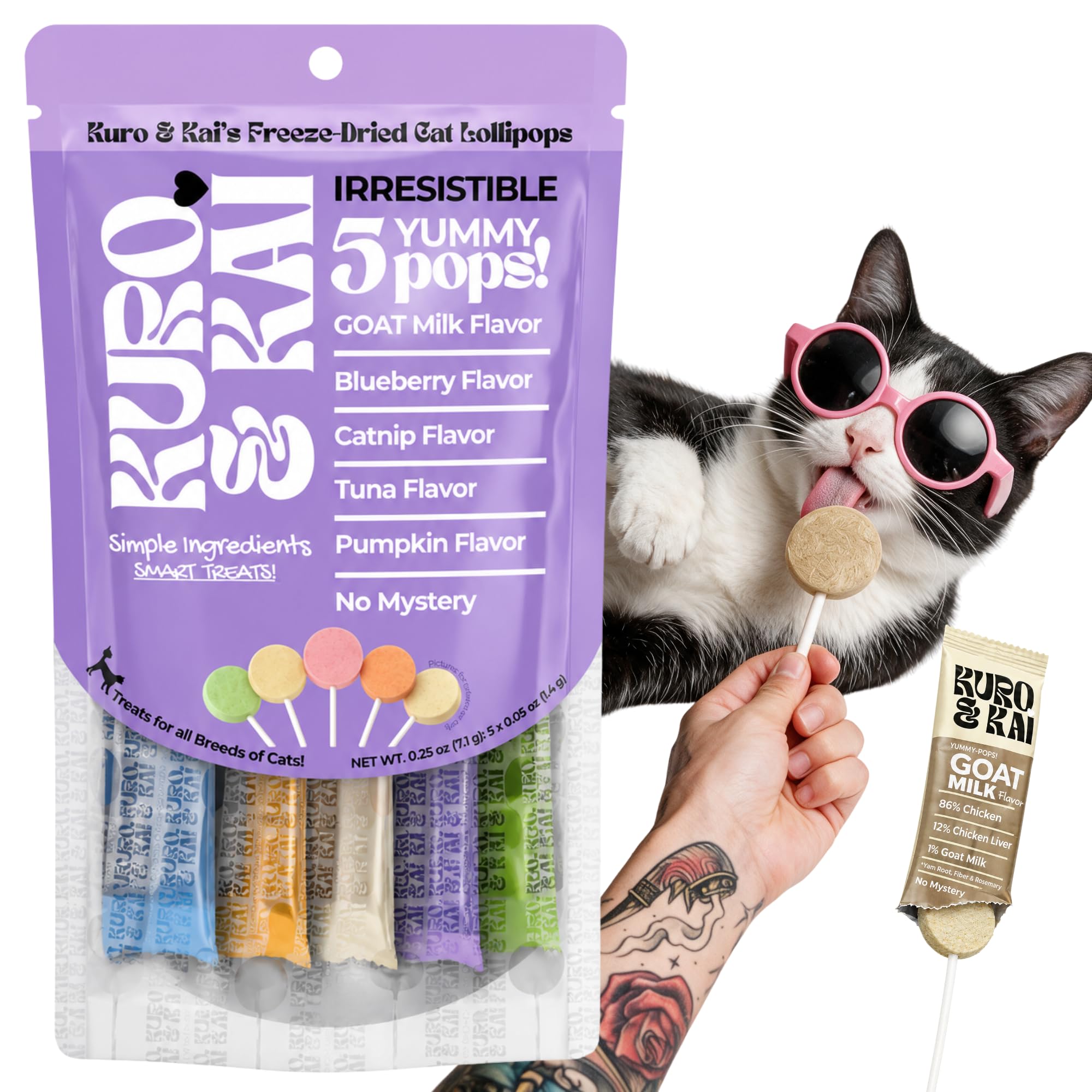 KURO &amp; KAI Cat Lollipop Treats, Freeze Dried Chicken Pops, 5 Count