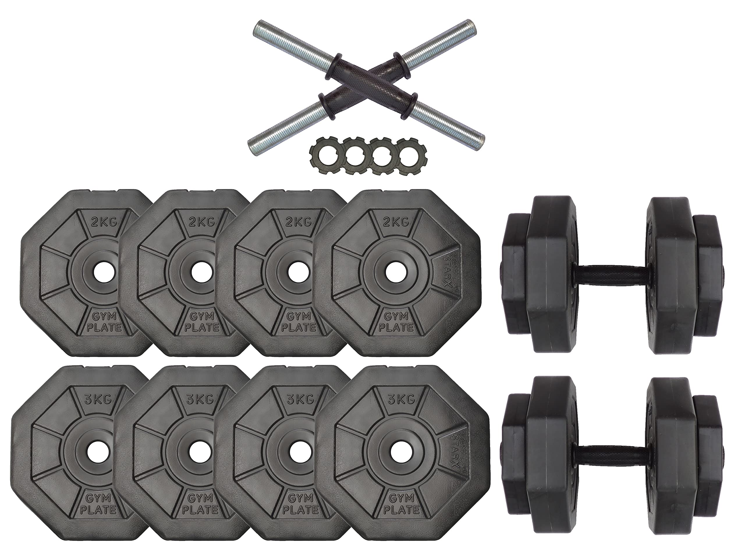 StarX 20Kg Hexa Shape PVC Dumbbells Set 20 (Black)