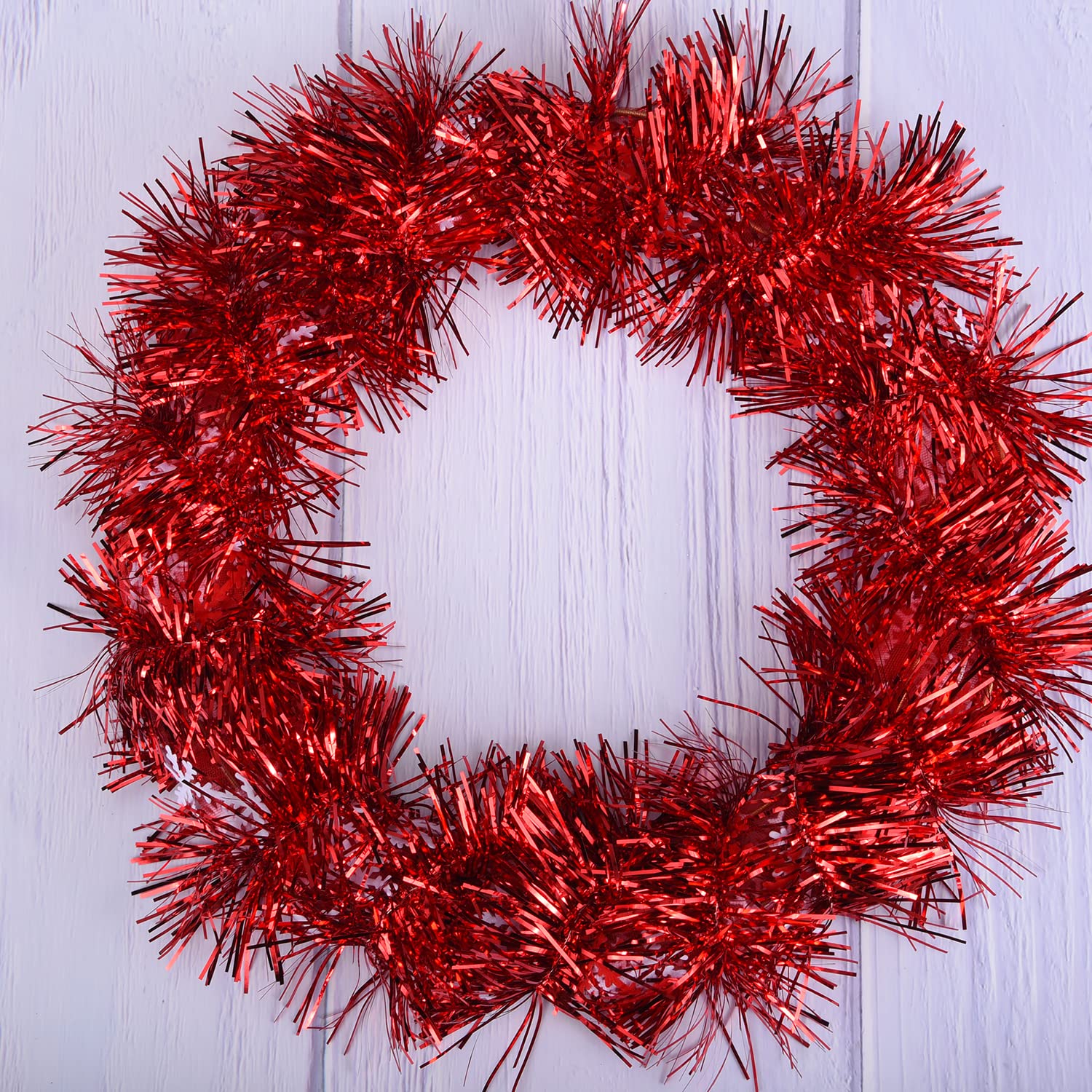 Guirnalda de espumillón para Navidad, Guirnalda de oropel navideño de Plata, Oro Rojo, 12 m(Red,12m)