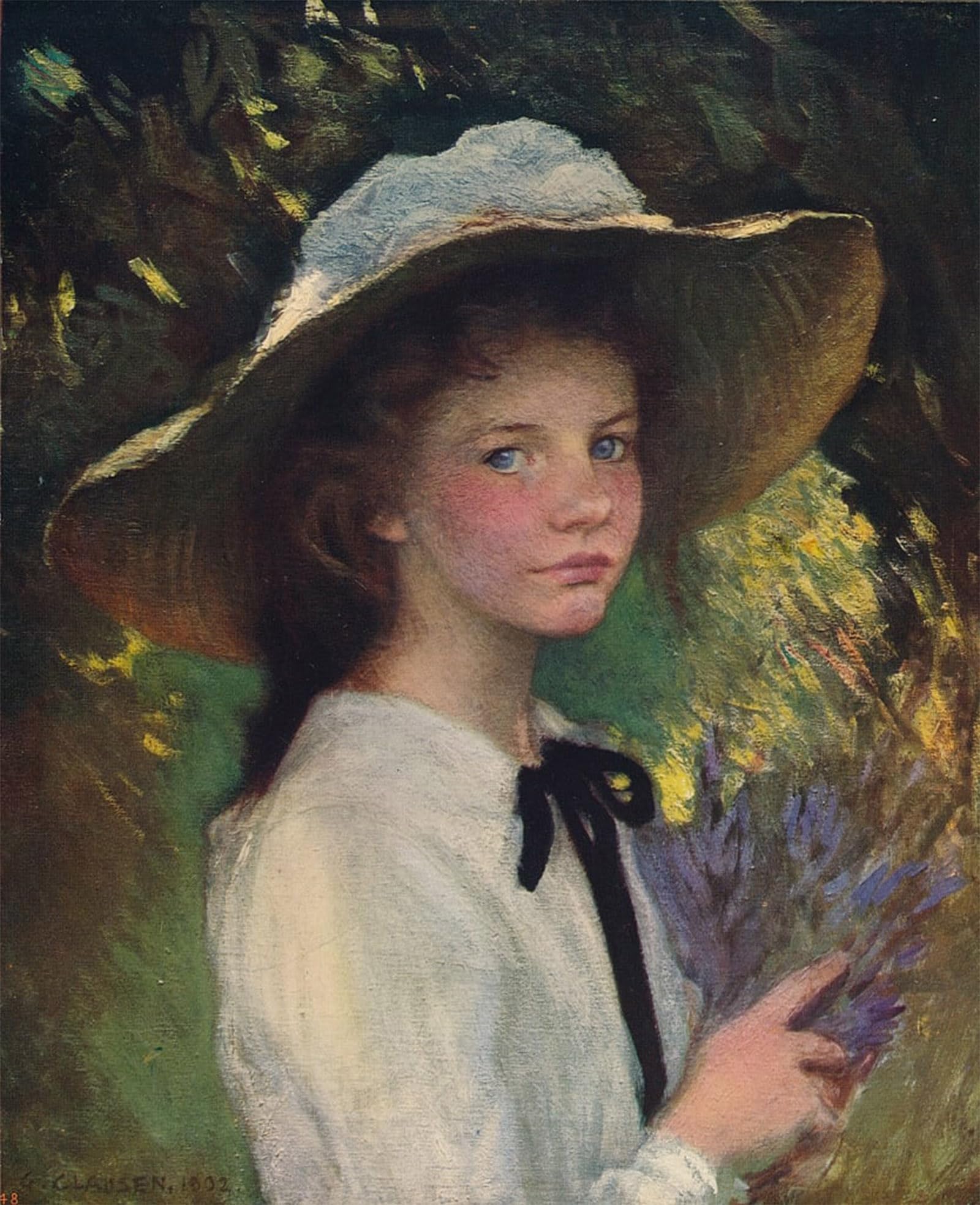 ARTXLXXBN Famous Painting Canvas Artwork Graffiti Print Kitty by George Clausen Portrait Canvas Image for Home Decor 60x90cm