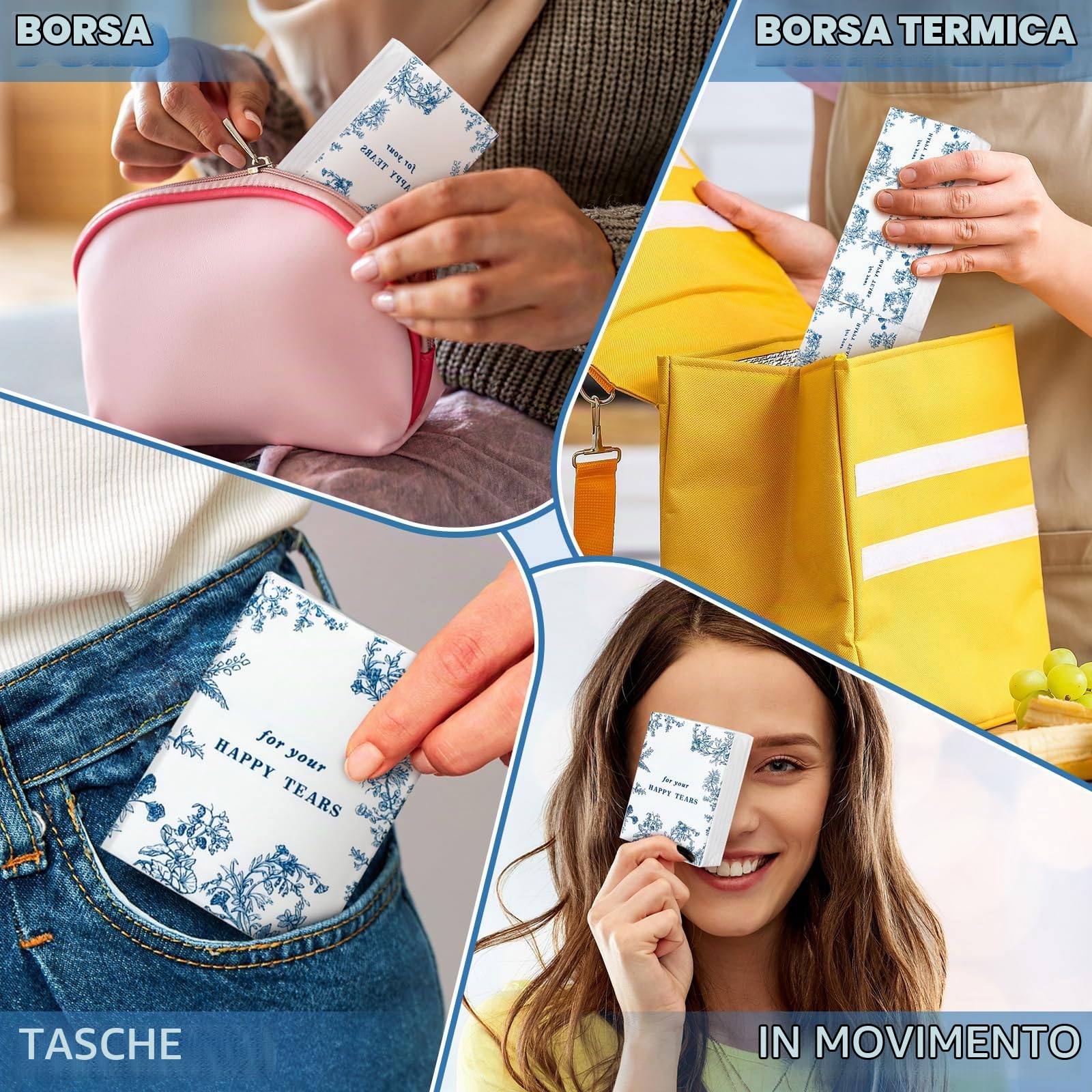 Therwen 100 Confezioni di Fazzoletti "Lacrime di Gioia" per Matrimonio per Ospiti di Nozze, 1000 Fogli, Confezioni di Fazzoletti Formato da Viaggio Sfusi, Riempitivi per Borse di Benvenuto, Kit di