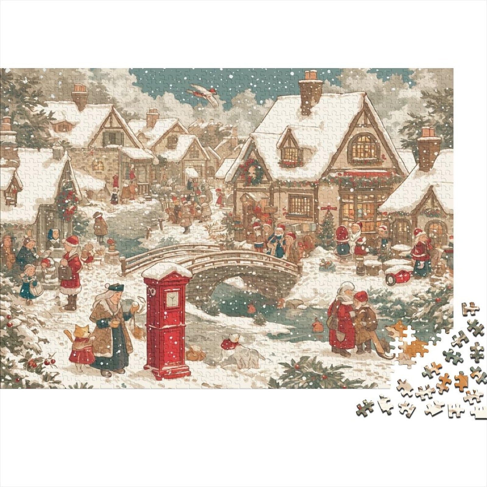 Snowy English Village Scene 1000 Piece Jigsaw Puzzle Paper for Adults Winter Holiday Atmosphere Relax Family Focused Home Decor Gift 38x26cm/1000pcs — image 1