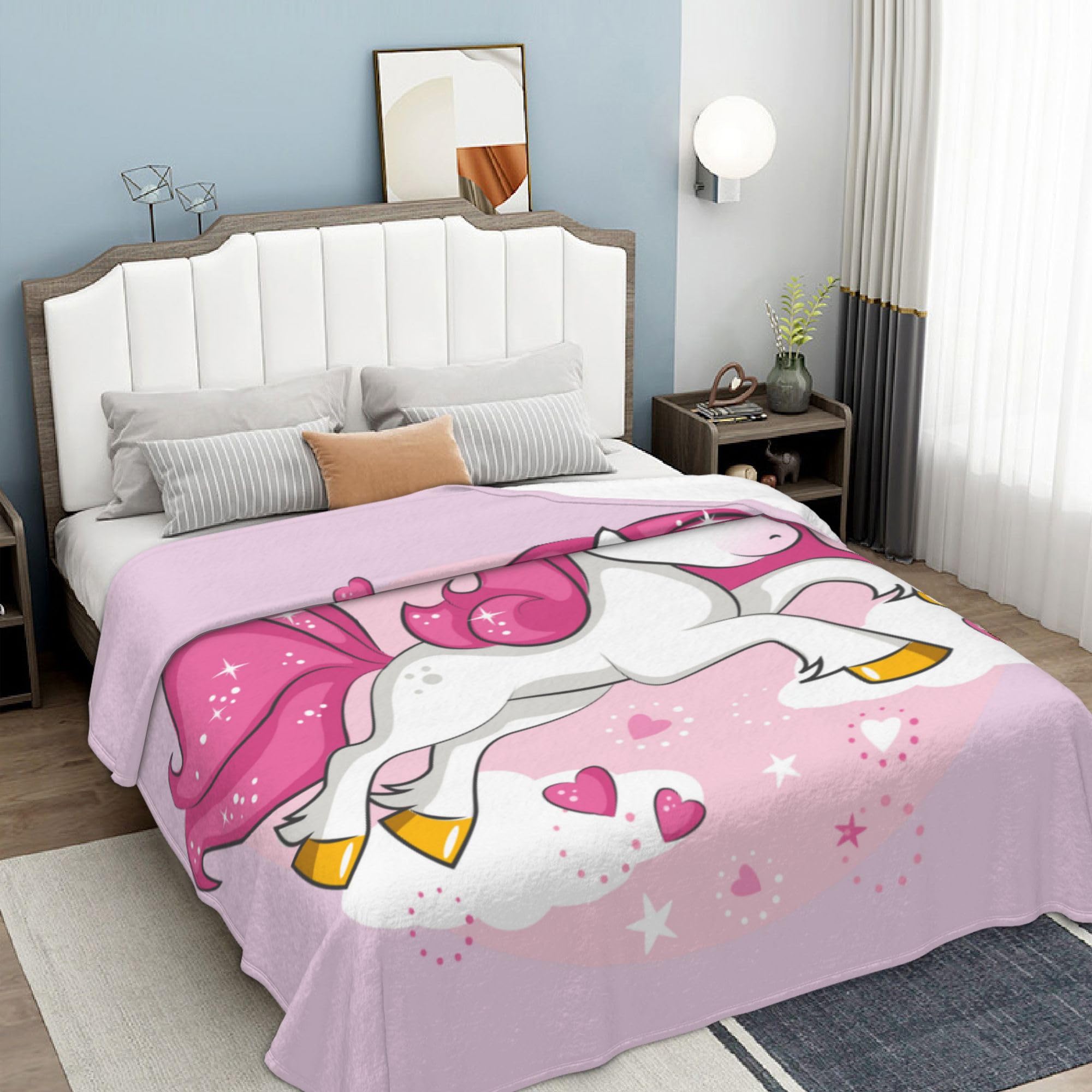 Couverture Licorne Enfant 100x140cm - Polaire 170g/m² - Douce Et Légère - Pour Canapé, Lit, Voyage