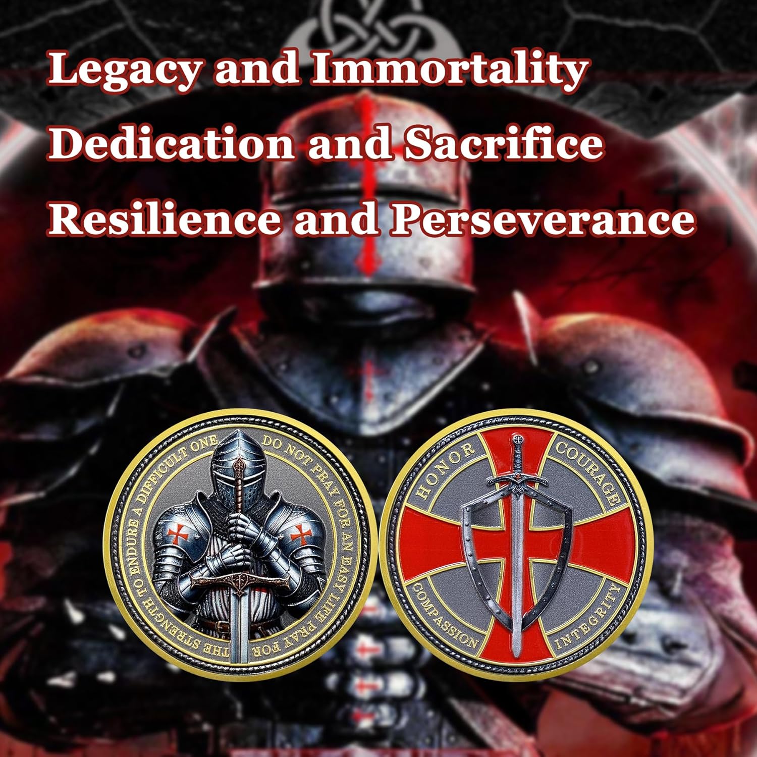 BHealthLife Knight Templar Challenge Coin - Armor of God Red Cross Shield Collection, Religious Commemorative Coin for Christian, Symbol of Faith, Bravery & Strength