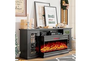 75" Fireplace TV Stand with 3-Sided Glass Electric Fireplace, Farmhouse Media Entertainment...