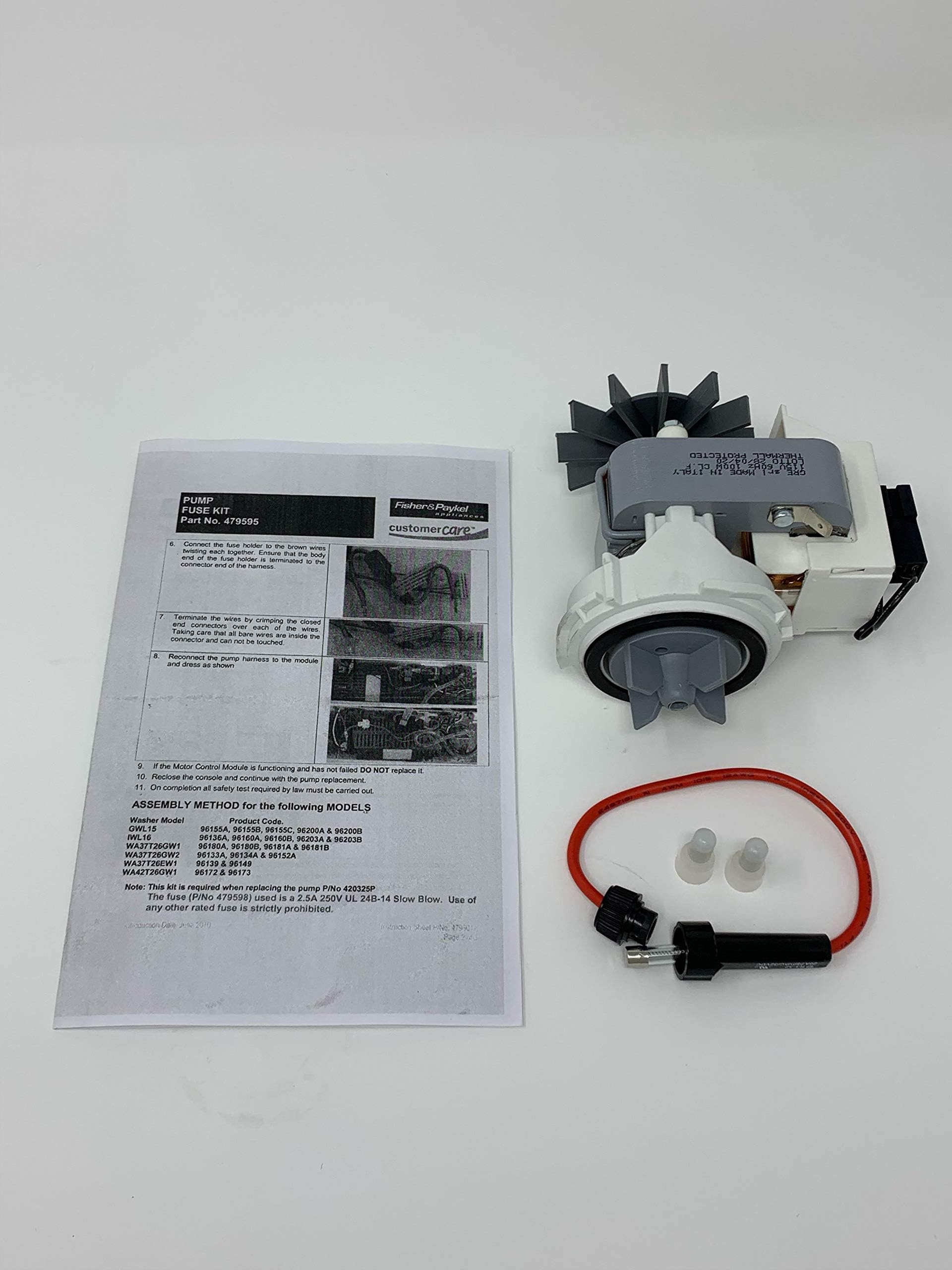 Primeco479595 Washer Drain Pump and Fuse Kit for FISHER/PAYKEL made by same OEM Manufacuturer AP6791227, 4547072, 420325P - 1 YEAR WARRANTY