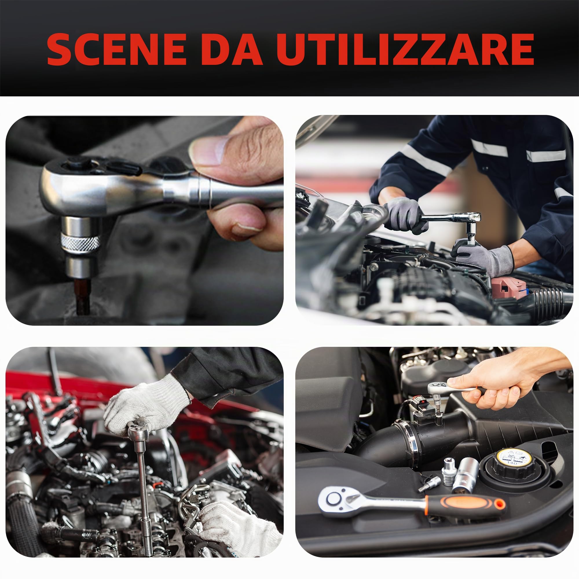 12 Pezzi Set di Chiavi a Bussola con Cricchetto da 3/8" 8 mm - 19mm Inserti Esagonali e Prolunga da 150mm Cricchetto Reversibile in Cr-V con Pulsante di Scatto
