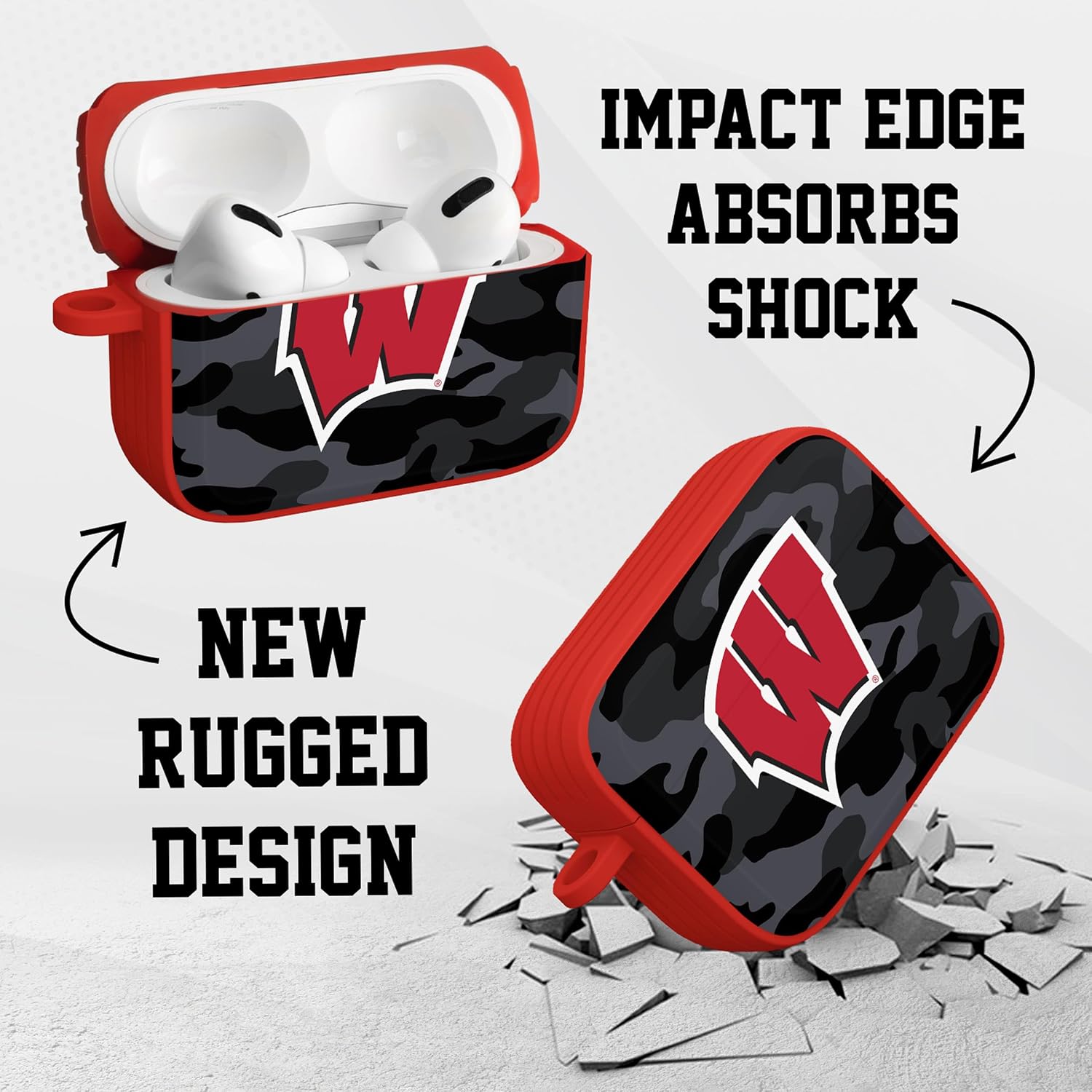 Affinity Bands Wisconsin Badgers HDX Case Cover Compatible with Apple AirPods Pro 1 & 2 (Camo)