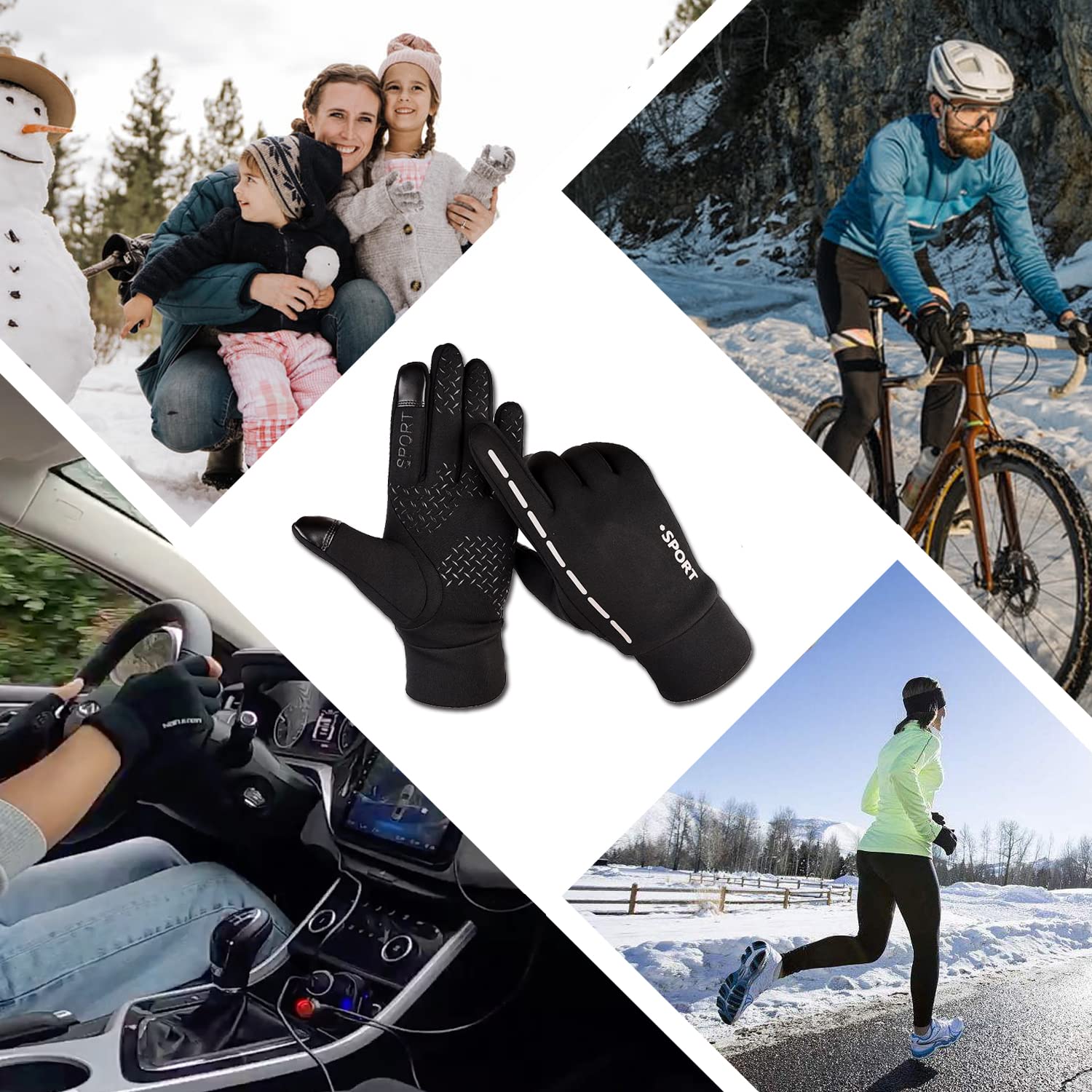 AFIT Guantes de Otoño Invierno a Prueba de Viento Impermeable Antideslizantes Ciclismo Bicicleta Correr Aire Libre Guantes Pantalla Táctil Guantes para Hombres y Mujeres