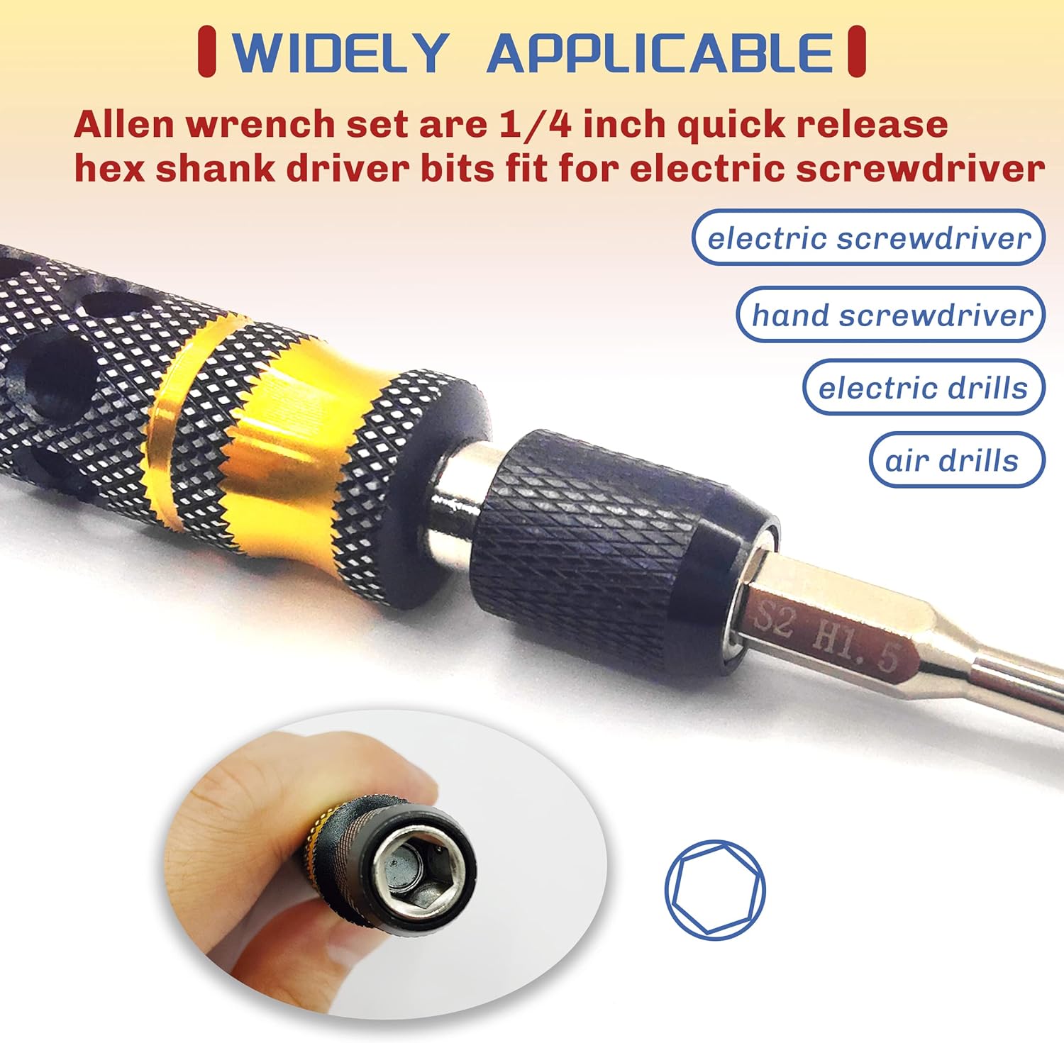 4 in 1 RC Model Repair Tools Kit 1/4" Drive 1.5mm 2.0mm 2.5mm 3.0mm Allen Wrench Keys for for Bit Electric Screwgun/Power Drill RC Repair Working