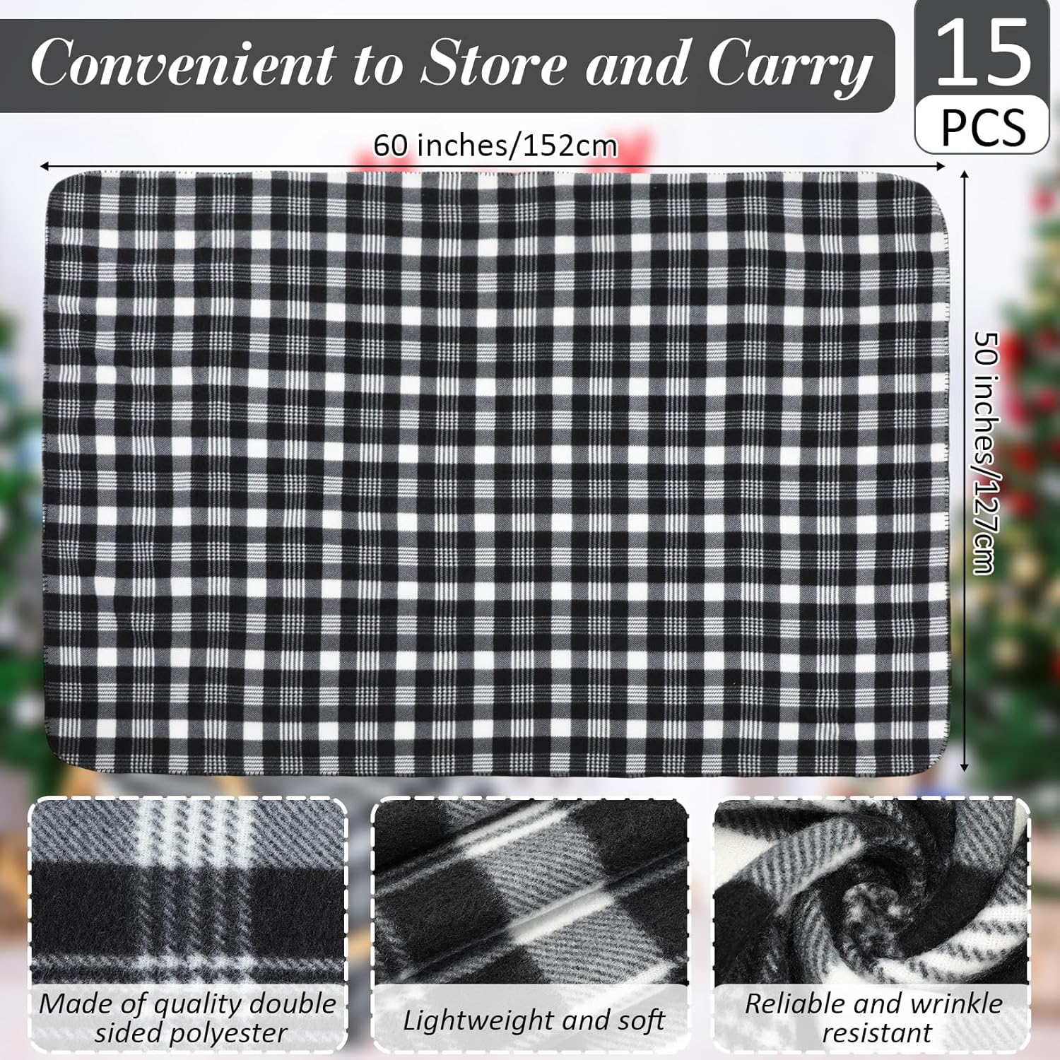 Preboun 15 Pcs Soft Fleece Throw Blanket Bulk Valentine Buffalo Plaid Throw Blanket Double Sided Cozy Blankets for Winter Bed Couch Sofa Office 50 x 60''(Black and White)