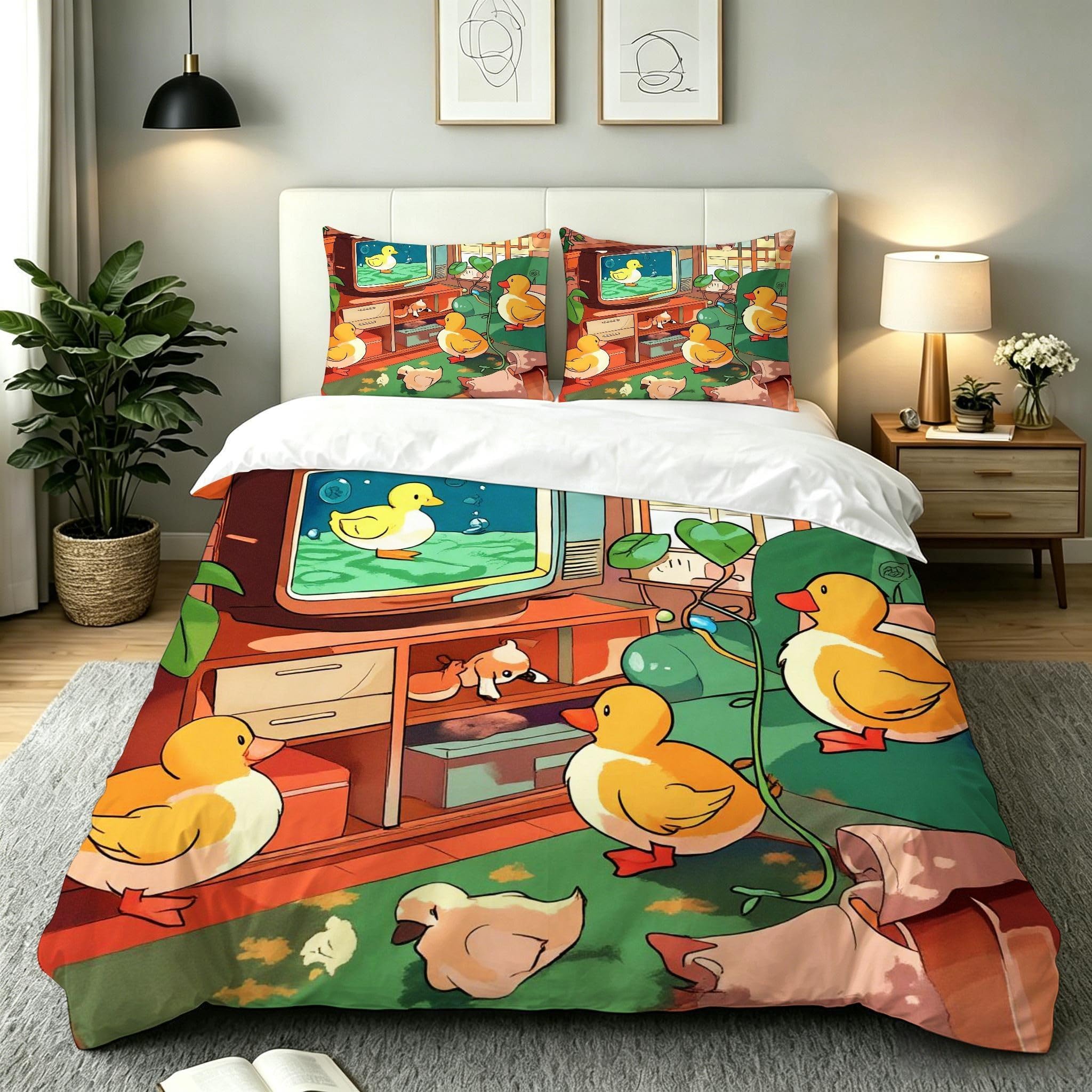 Copripiumino Matrimoniale Anatra Gialla 260x240, ZW342 | Traspiranti Durevoli Microfibra, per Tutta la Famiglia, Matrimoniale, per Tutte le Stagioni, con 2 Federe 50x80 cm