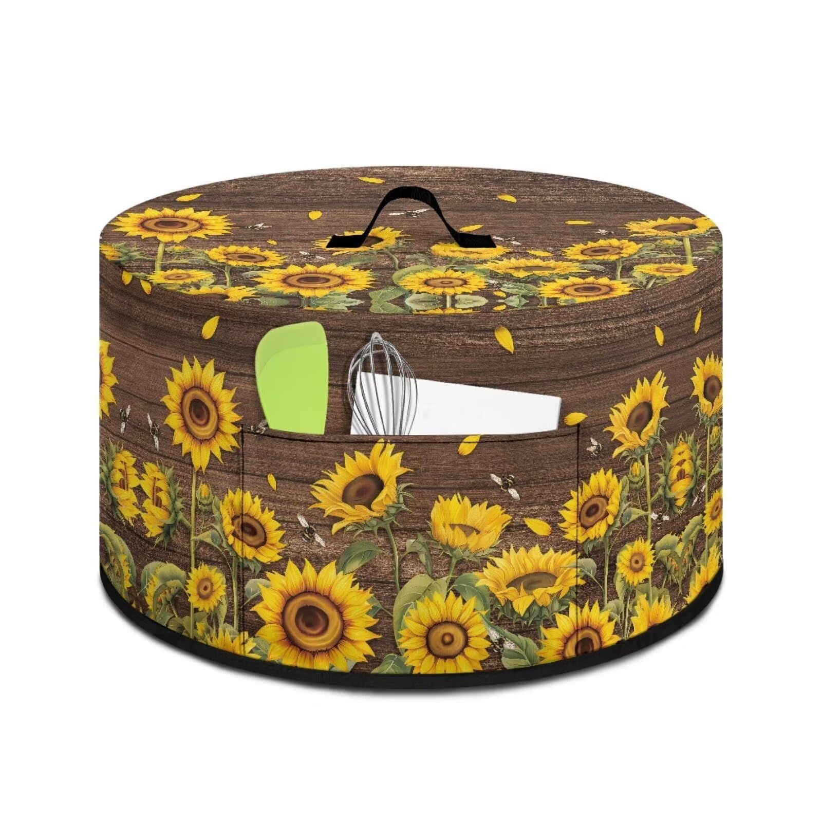 Uorisanigo Sunflower Wood Print Oval Slow Cooker Cover 6 7 8 Quart Small Crock for Pot Dust Cover with Storage Pocket Small Kitchen Appliance Covers Washable Home Decor Accessories