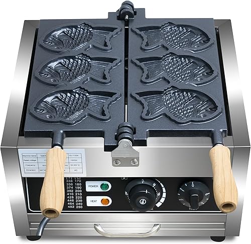 Miniatura 9 de Taiyaki - Máquina para hacer gofres de pescado, 3 unidades antiadherentes para hacer gofres eléctricos Taiyaki Baker con forma de pez, acero