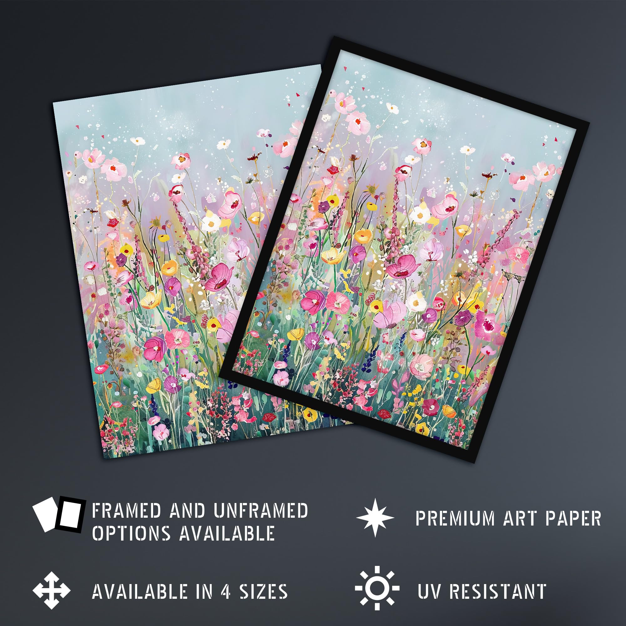 Artery8 Delicate Wildflower Field Floral Painting Living Room Artwork Framed Wall Art Print A4, Framed A4, 32.3L x 23.4W cm - Image 2