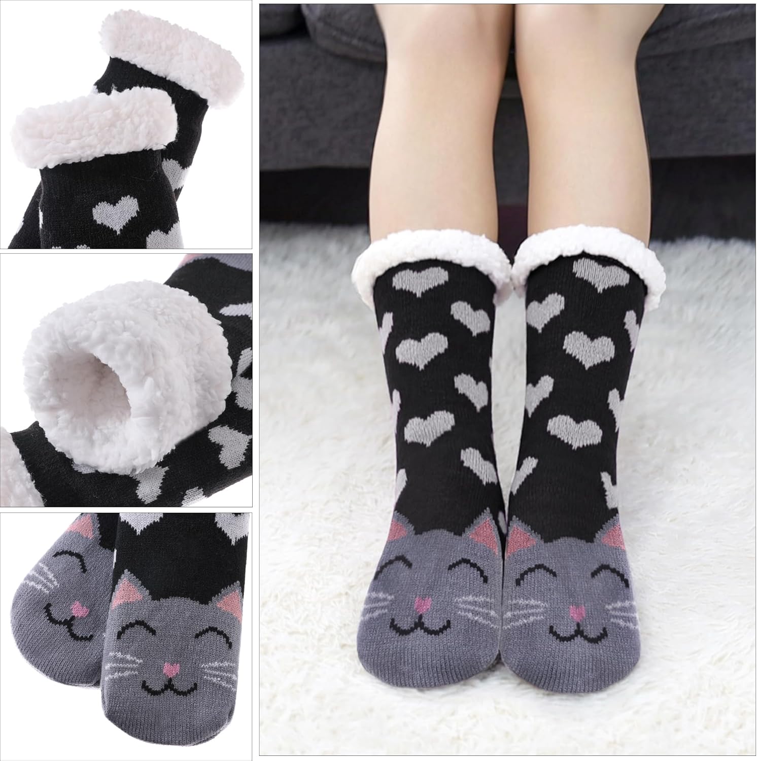 POEATEZO Womens Slipper Socks Soft Warm Fluffy Winter Fleece Lined Sherpa Socks - Image 3