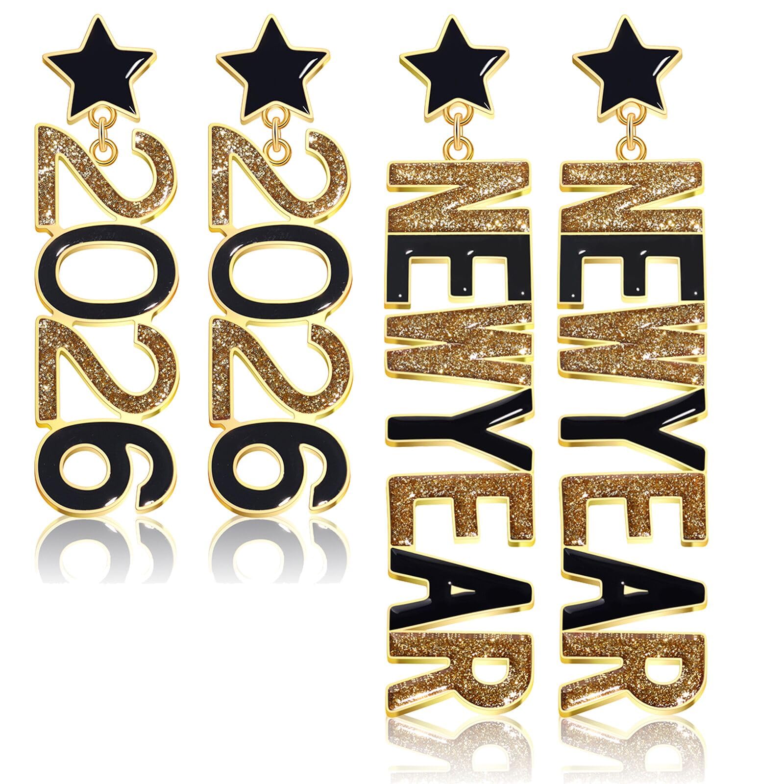 New Year Earrings Set 2026 NYE Earrings for Women Beaded Top Hat Cocktail Glass Dangle Earrings Statement Crystal Earrings Holiday Party Jewelry Gifts