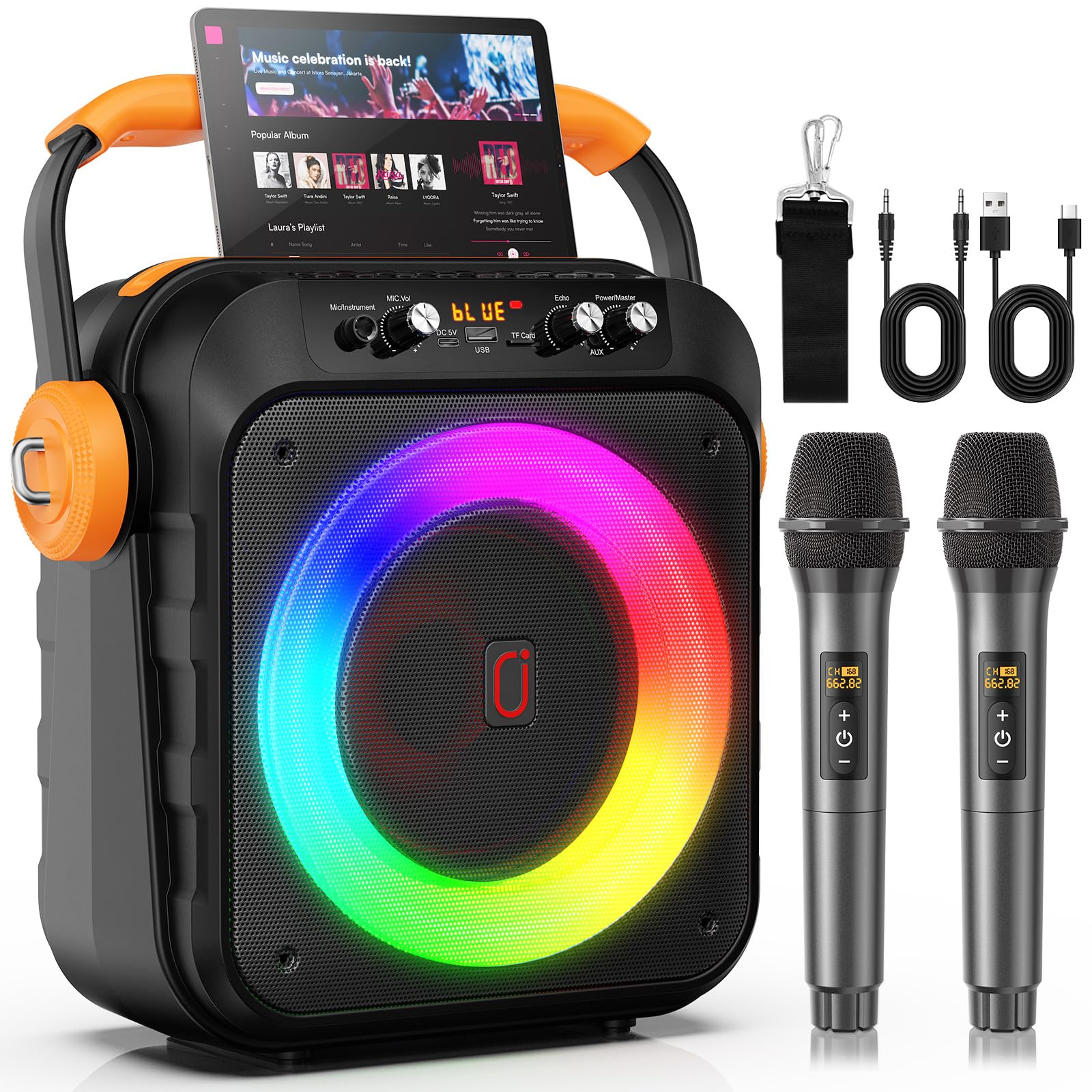 JYX Karaoke Maschine, Karaoke Anlage Mit 2 Mikrofonen,MS80