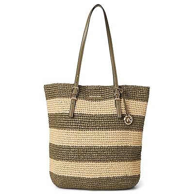 MICHAEL Michael Kors Quinn Large North South Tote Tote Handbags Safari Green, Polyester/Straw