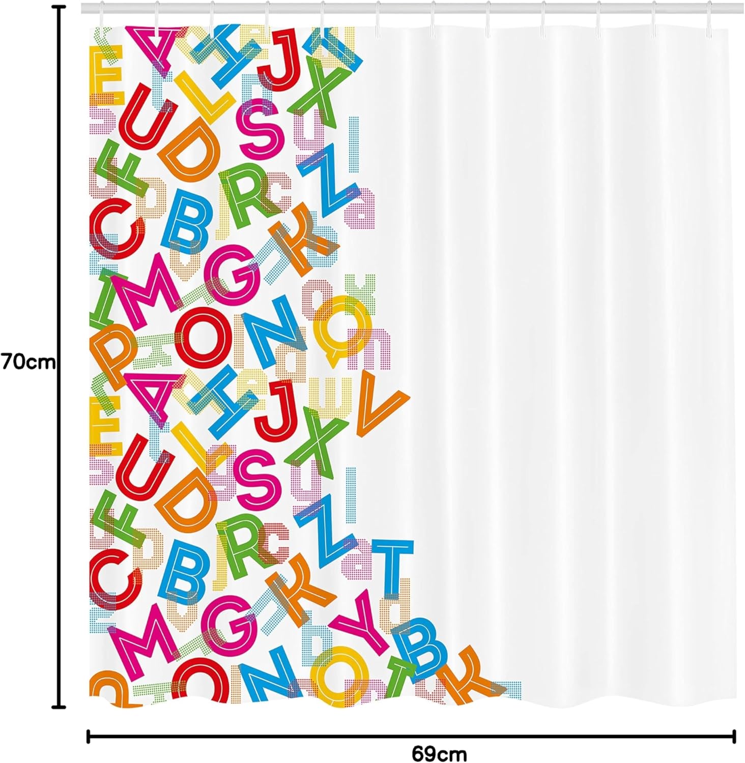 Ambesonne Colorful Shower Curtain, Alphabet Background Design with Letter Words Literature Textured Fun Print, Cloth Fabric Bathroom Decor Set with Hooks, 69" W x 70" L, Multicolor White