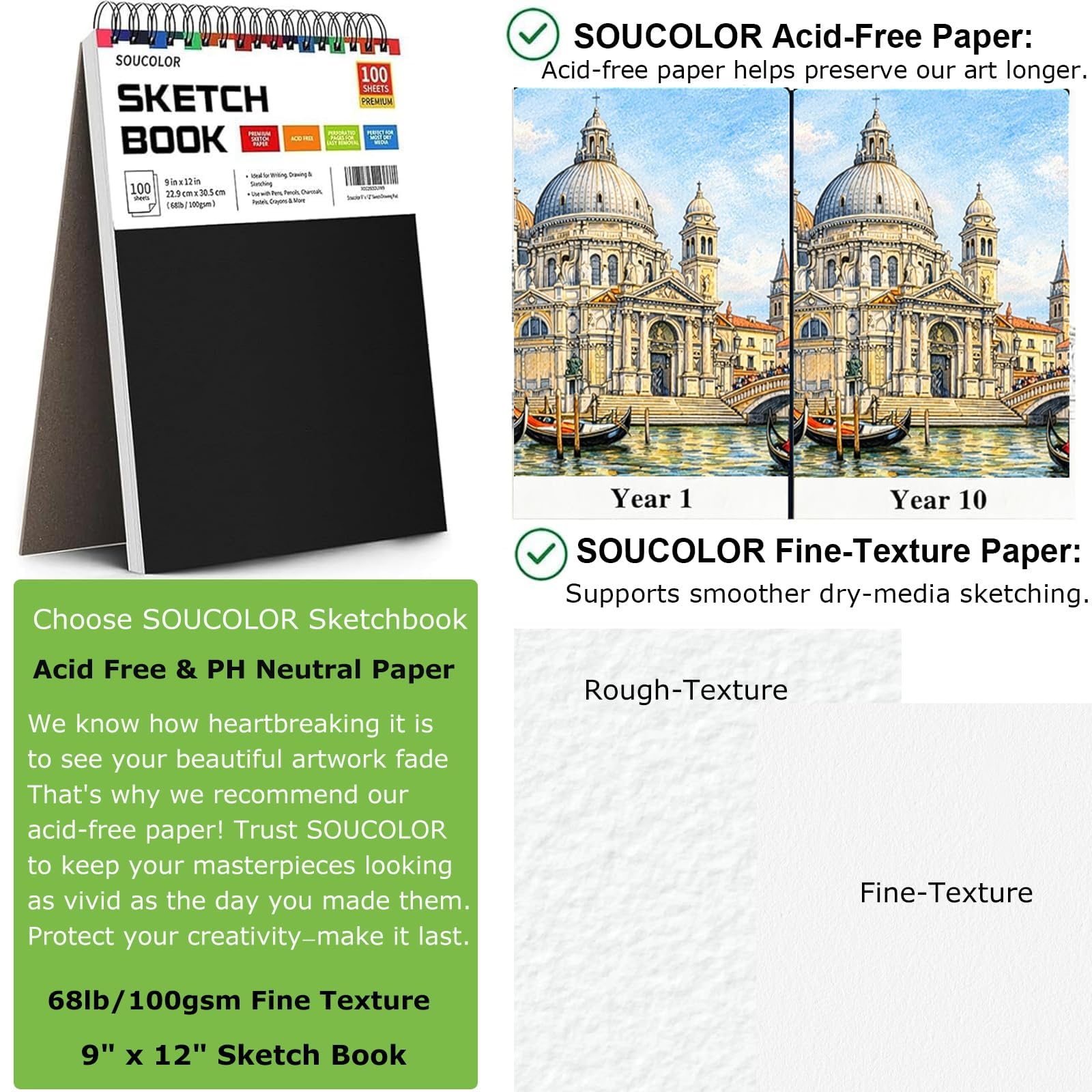 Soucolor Sketchbook - 100 Sheets for Artists -8