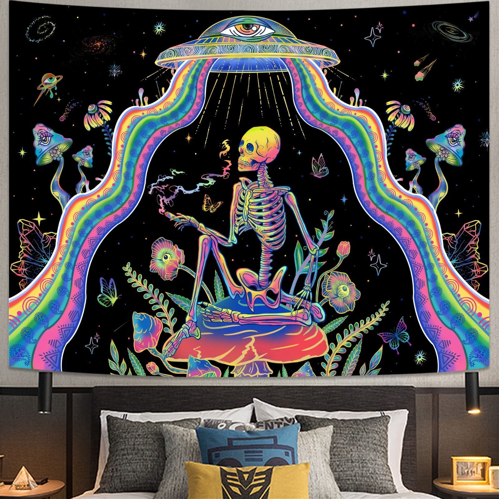 タペストリー Amazon.com: Spenlife BlackLight Tapestry Skull Wall Tapestry space