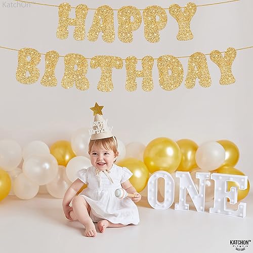 Miniatura 6 de KatchOn, Glitter Gold Happy Birthday Banner - Pre-Strung, 10 Feet, No DIY  Gold Birthday Party Decorations  Gold Happy Birthday Sign for Gold Happy