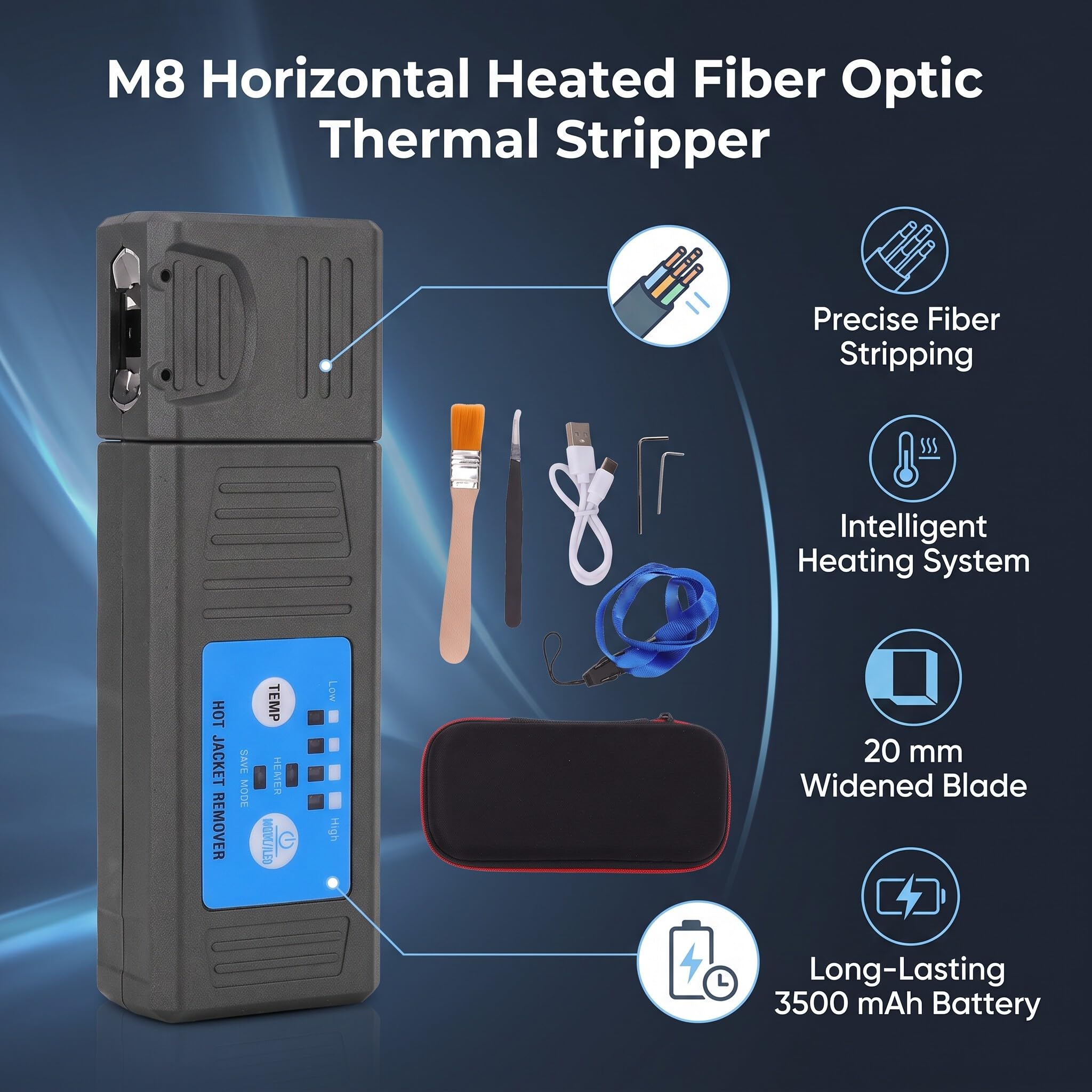 Pelacables Térmicos de Fibra óptica M8, Aleación de Aluminio, Tecnología de Calentamiento Dual, Pelado Eficiente para Ingenieros, Capacidad de 1-48 Fibras