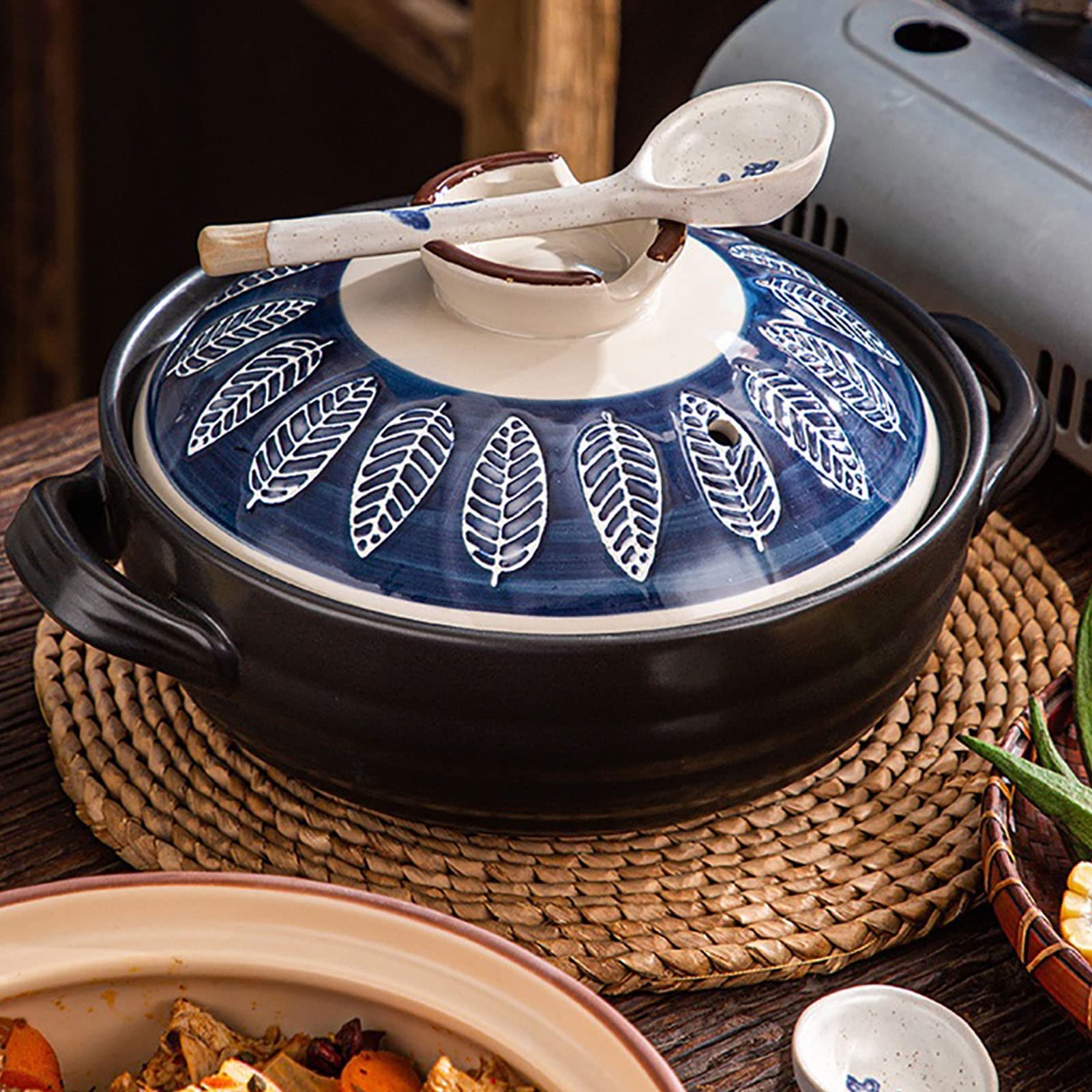 Ręcznie Malowany Ceramiczny Garnek Nieprzywierający Dutch Oven Z Pokrywką Gliniany Garnek Z Uchwytami Do Smażenia Gotowanie Na Parze(F,1.5L)