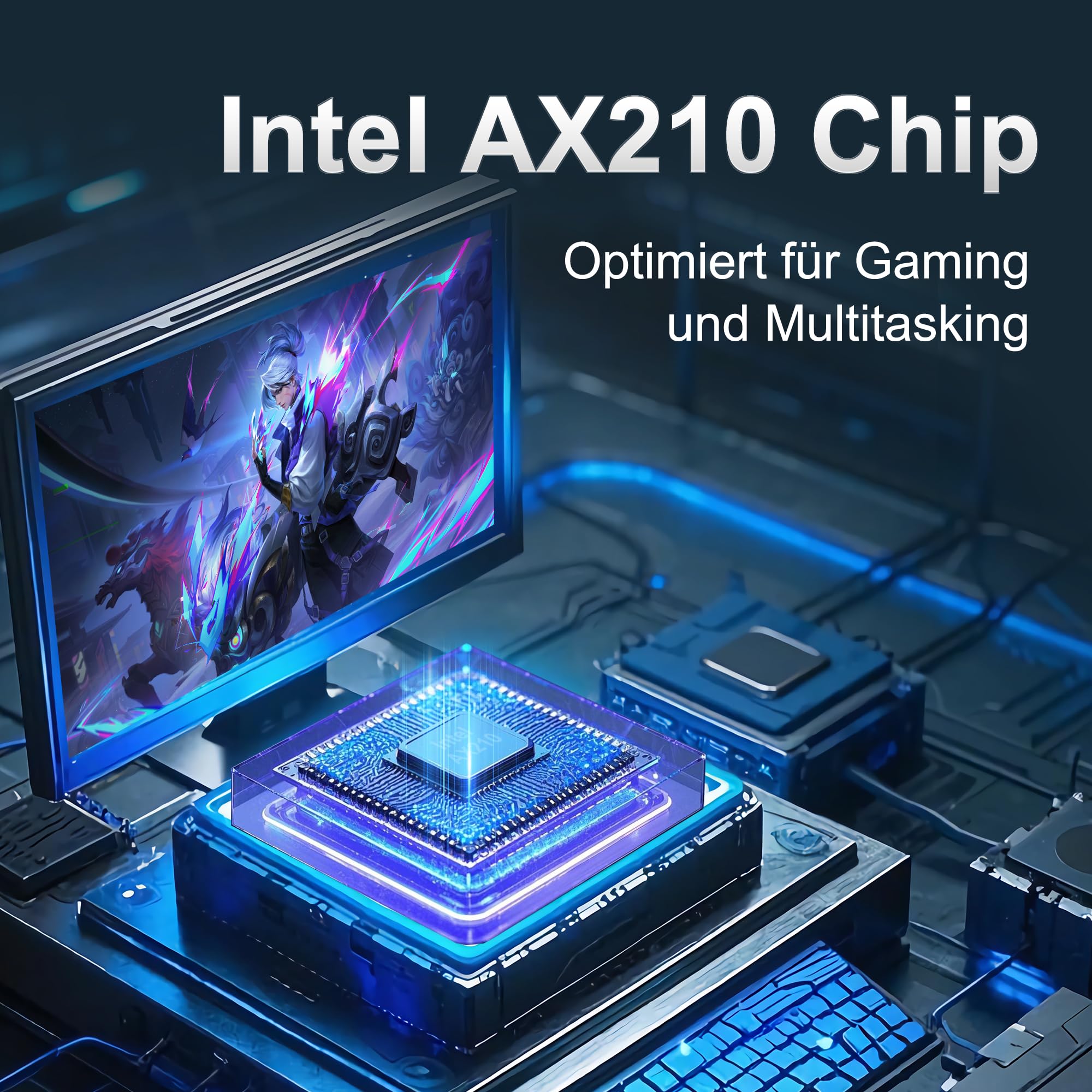 Tarjeta PCIe WiFi 6E para juegos, chip Intel AX210, 5400 Mbps Tri-Band (2,4/5/6 GHz), Bluetooth 5.3, latencia ultra baja para Windows 10/11, PC de escritorio Adaptador WiFi