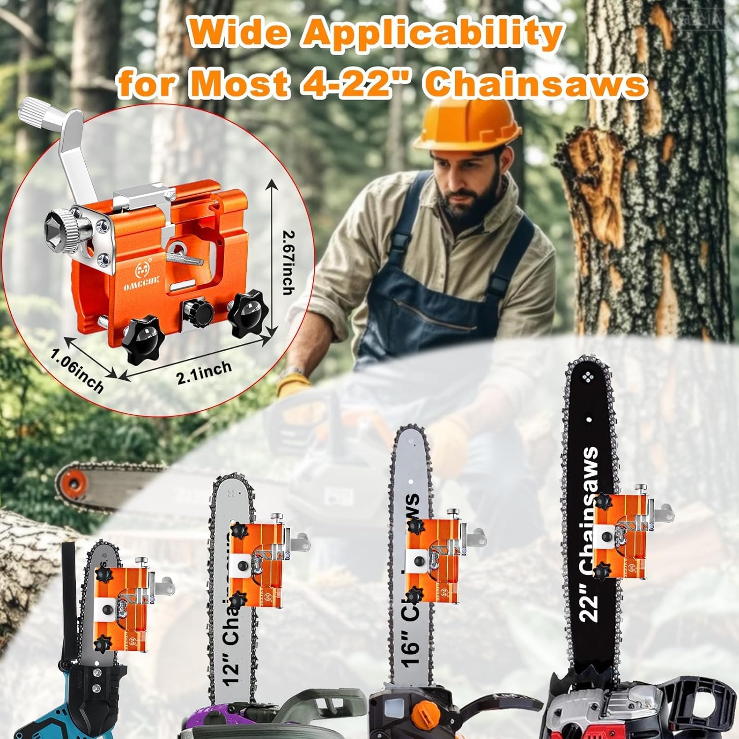 Universal Chainsaw Sharpener Jig with Bag and Gloves, Portable Chain Saw Sharpener Tool with 5 Sharpening Burrs, Chain Saw Blade Sharpener, Manual Chainsaw Accessories for 4-22" Saw Chain