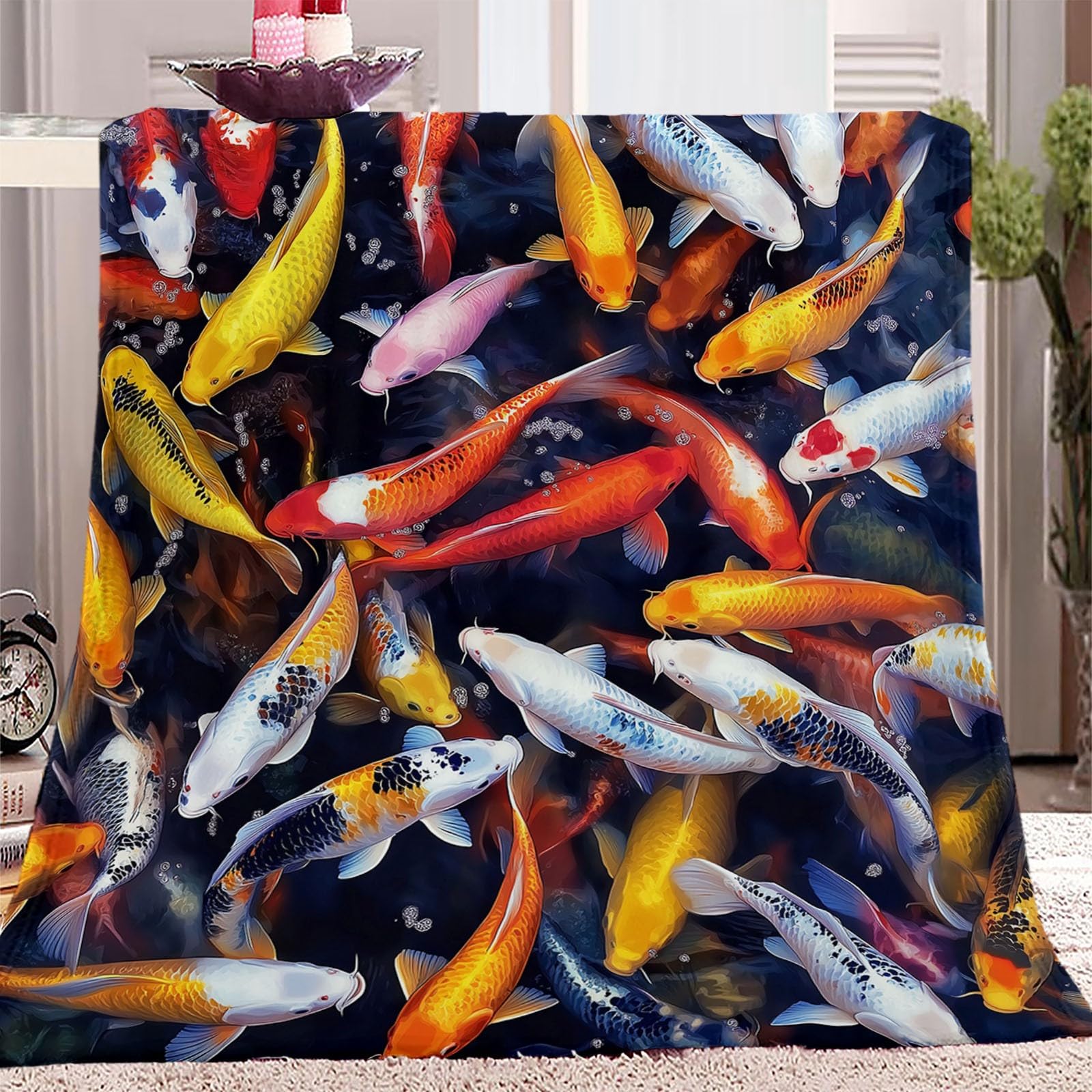 Koce Flanelowe Zwierzęta Karp Koce Kolorowe Drukowane Koce Koc Z Nadrukiem Dla Nastolatków Dorosłych I Koc Na Łóżko Dziecięce Koc Na Sofę 150 x 200 cm Miękki Koc