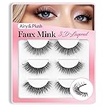 Bepholan False Eyelashes 3D Faux Mink Lashes Natural Look Super Fluffy Eyelashes Volume Strip Eyelashes, Cat Eye Lashes Lightweight Fake Eyelashes Easy to Apply 3 PairsM101