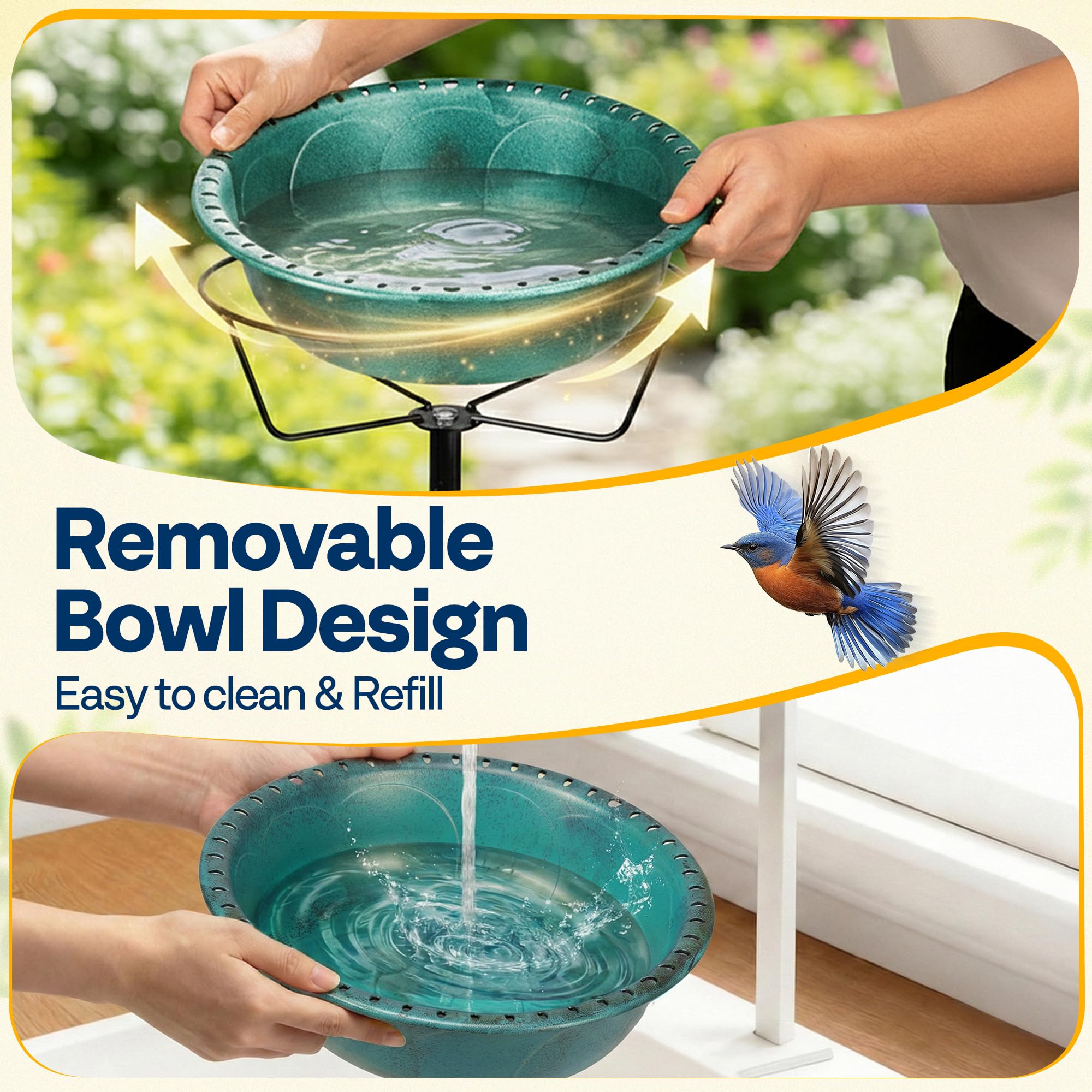VIVOHOME Bird Bath for Garden, Metal Vintage Freestanding Birdbaths, Upgraded 4-Pronged Base, Bird Baths Feeder Bowl for Outdoor Garden Patio Yard Lawn Decor Green - 4