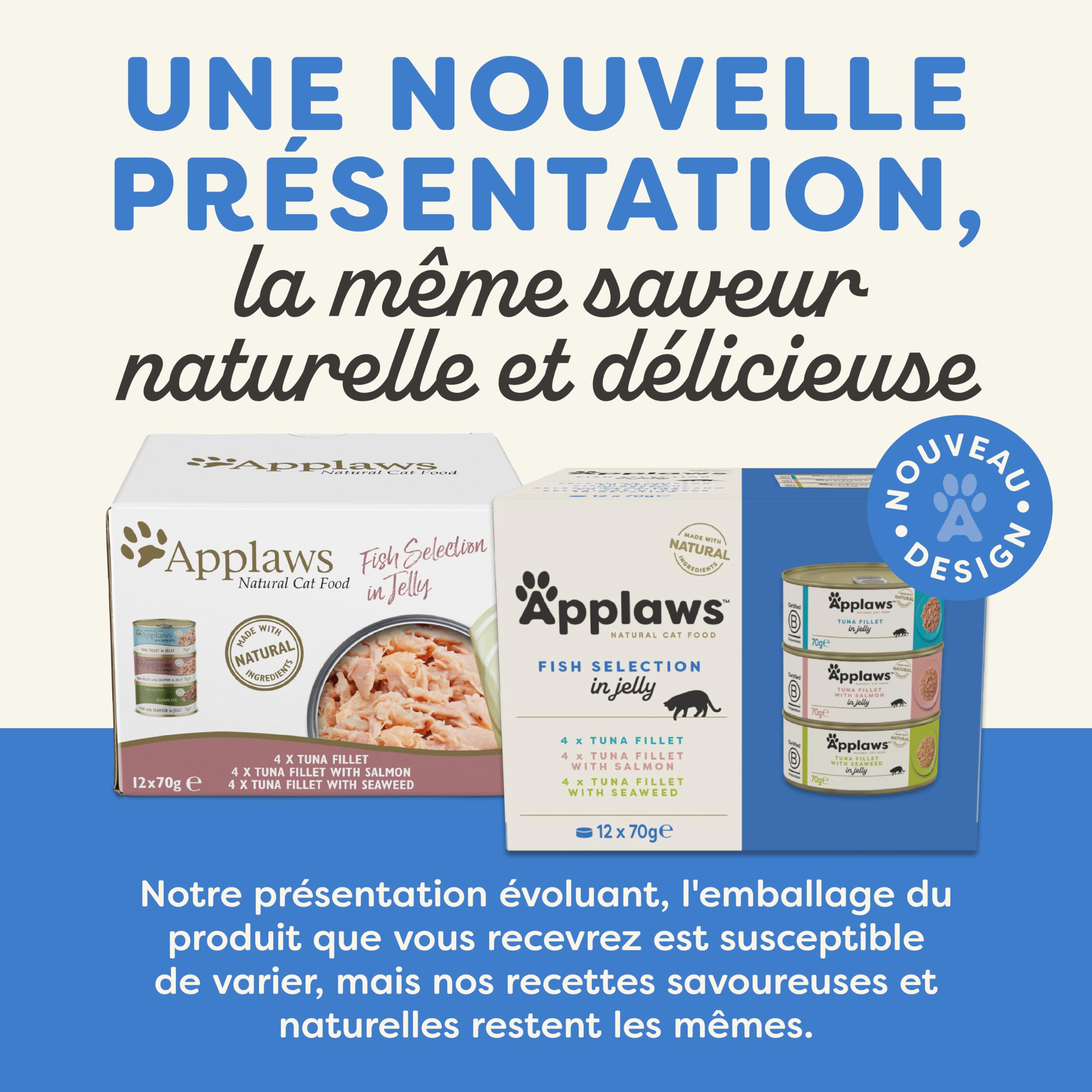 Applaws Natural Aliment Humide pour Chats Adultes, Sélection de Poissons en Gelée - Pack de 12 x 70g Boîtes
