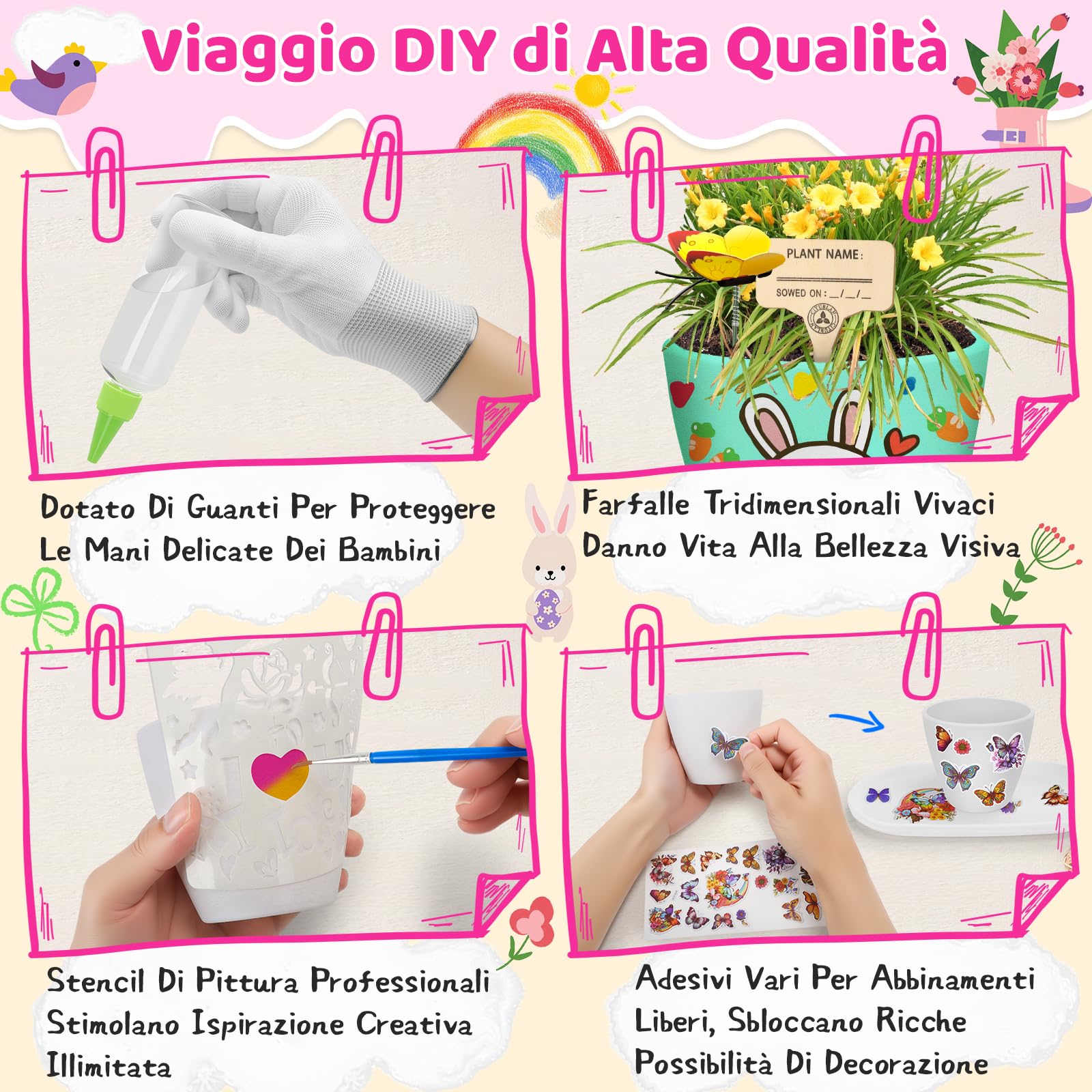 IEEILULU Set Giardinaggio Bambini, Kit Pittura Vasi 35 Pezzi, Colorare Bambini Fai da Te, Set di Artigianato Regalo di Compleanno per Ragazze e Ragazzi 4-14 Anni
