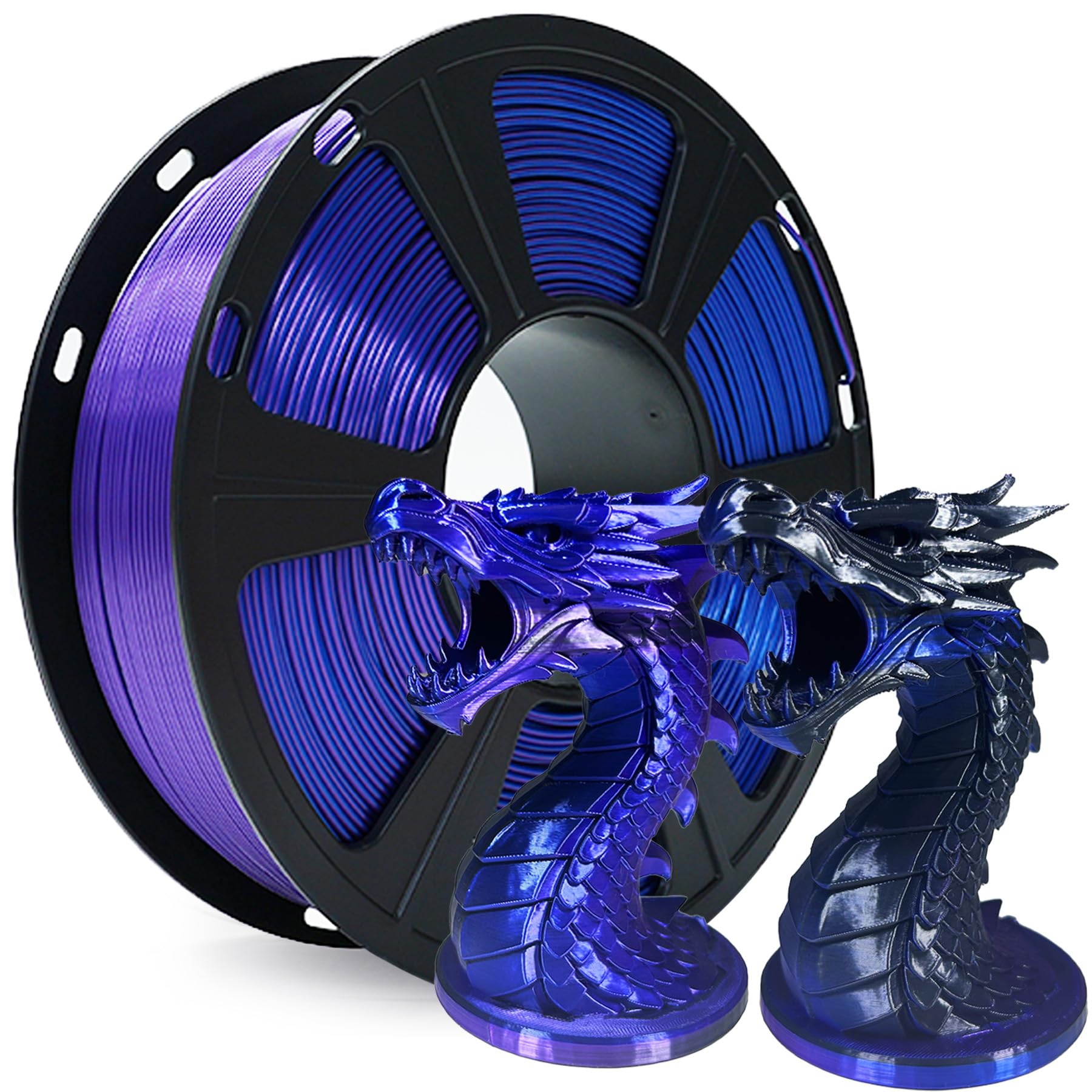 Silk Tri Color PLA Filament 3D Printer 1.75mm, Rainbow PLA 3D Printer Filament 1kg (2.2lbs), No Clog, Neatly Wound, Dimensional Accuracy +/- 0.02mm, for Most FDM 3D Printers, Blue Purple Black