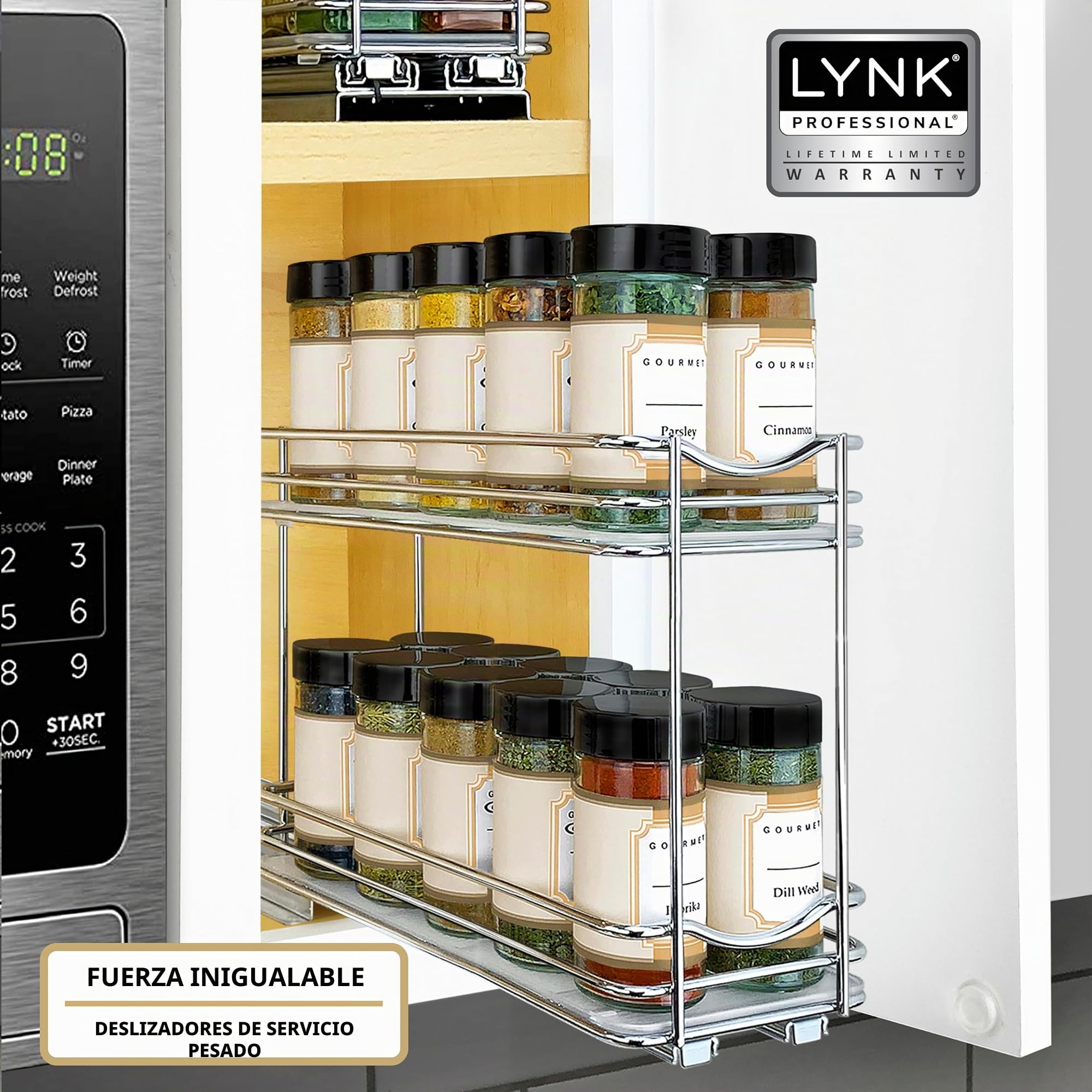 Lynk Professional® Organizador de especias extraíble para gabinete, estante deslizante de 4-1/4 pulgadas de ancho, doble, cromado