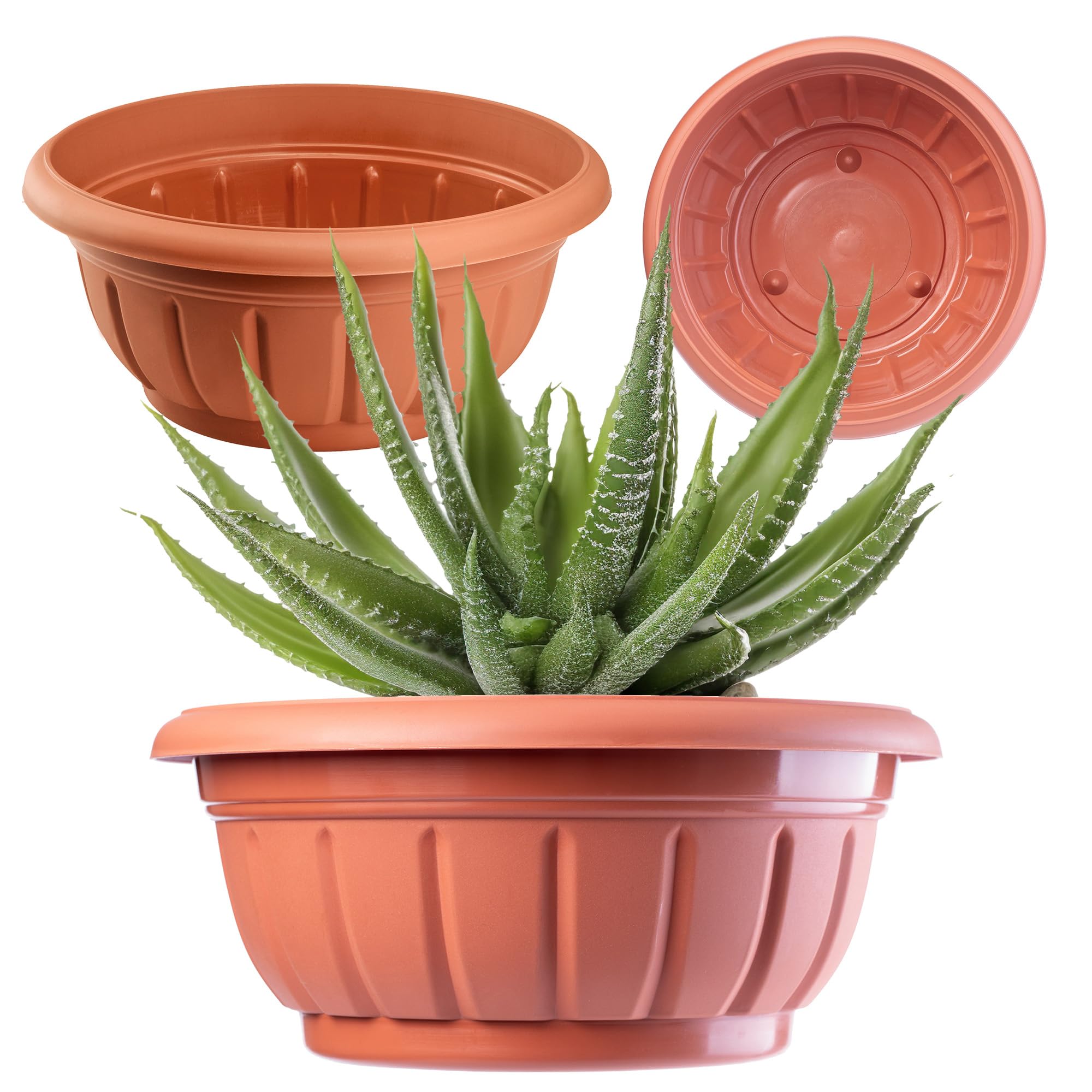 KADAX Macetero redondo de plástico, resistente a la intemperie, para exteriores, flores, plantas, jardín, balcón, decoración, maceta, resistente a las heladas (30 cm, terracota)