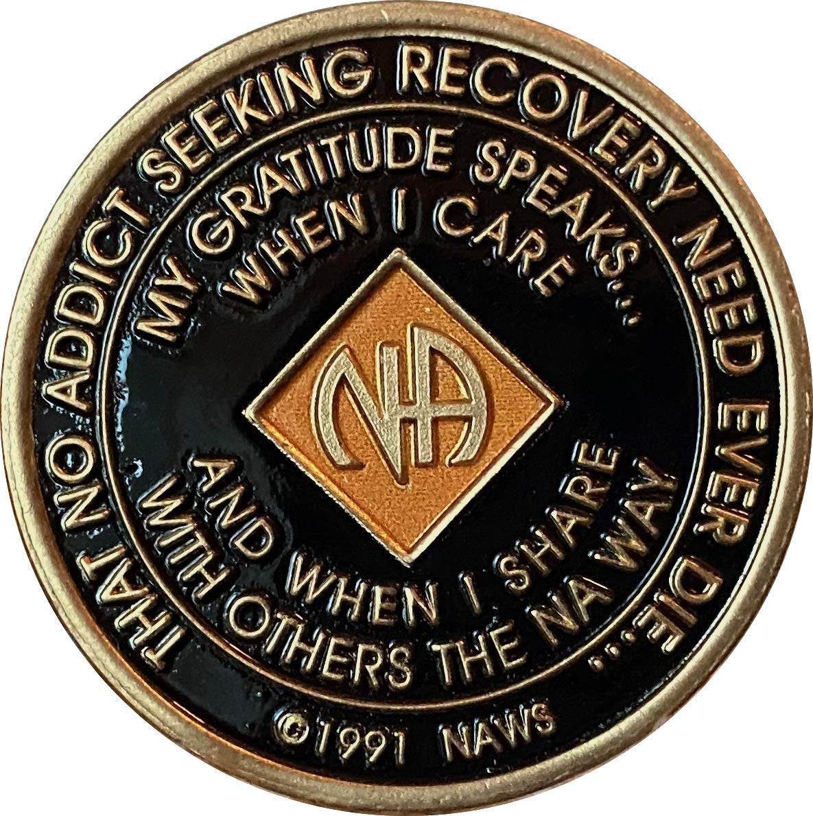 バッジ5 10 Year Orange and Black NA Medallion Official Narcotics Anonymous