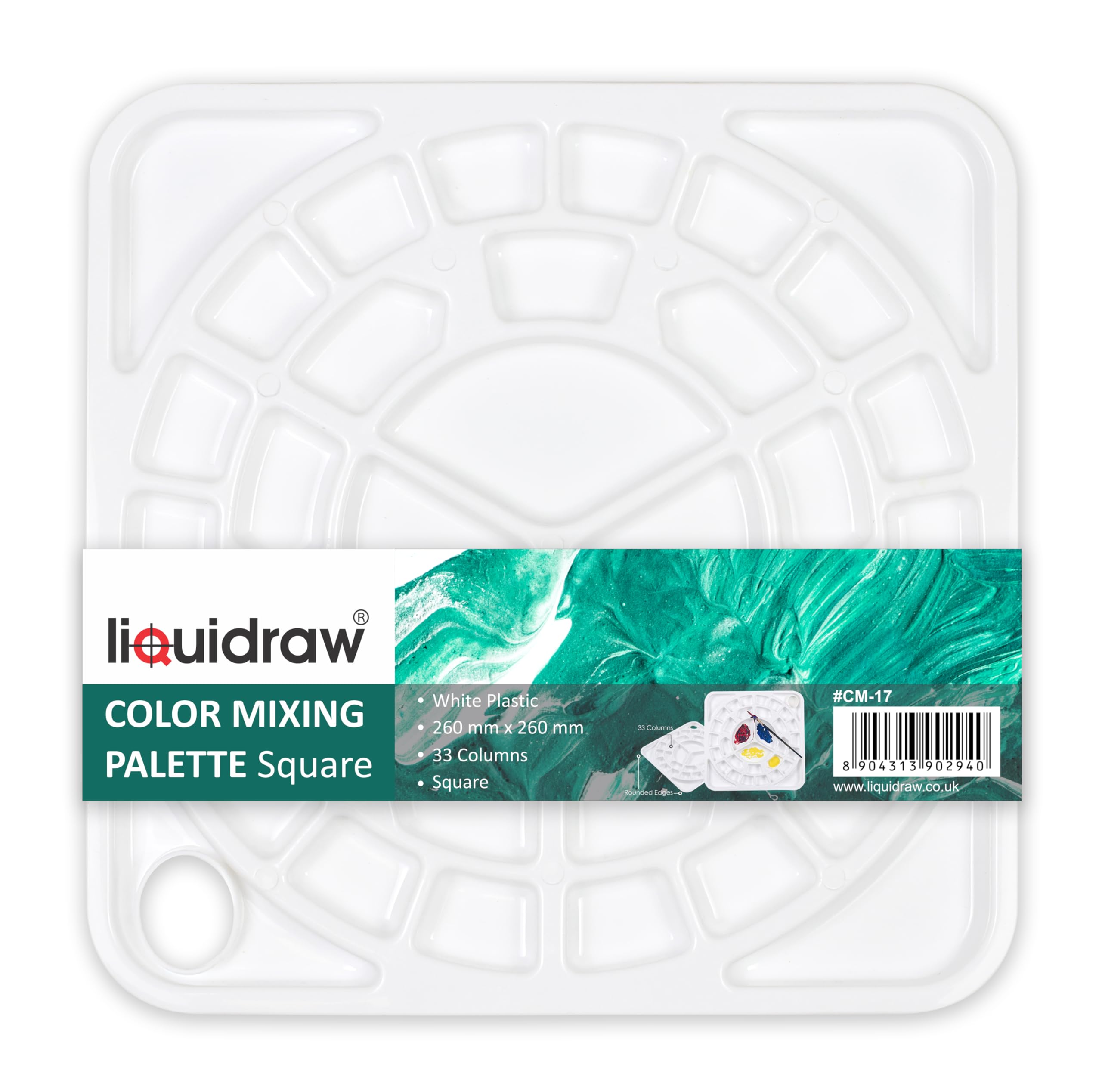 Liquidraw 33 Well Paint Palette - Plastic, Extra Large | Mixing & Painting Palette | Suitable for Acrylic, Oil & Watercolour | Tool for Professional Artists, Students & Kids | Easy to Store & Clean