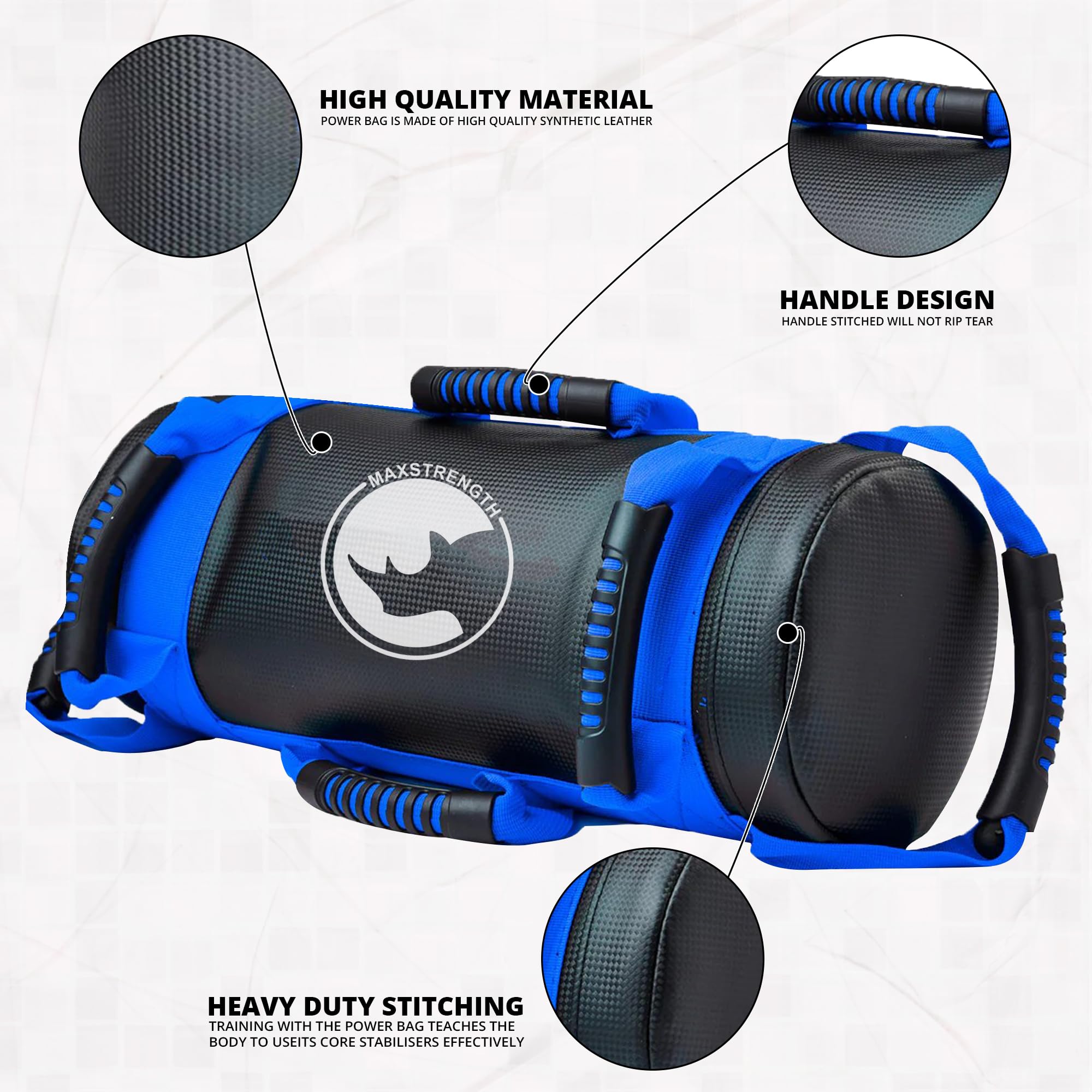 MAXSTRENGTH Sac de sable rempli de 5 kg, 10 kg, 15 kg, 20 kg pour entraînement CrossFit, MMA