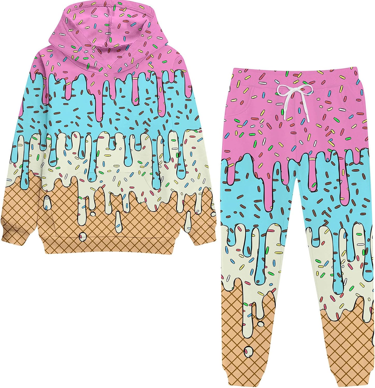 Move Dance Men and Youth Ice Cream Hoodie Tracksuit 2 Pieces Set Casual Hooded Sweatshirt and Joggers Set Sweatsuit Outfits