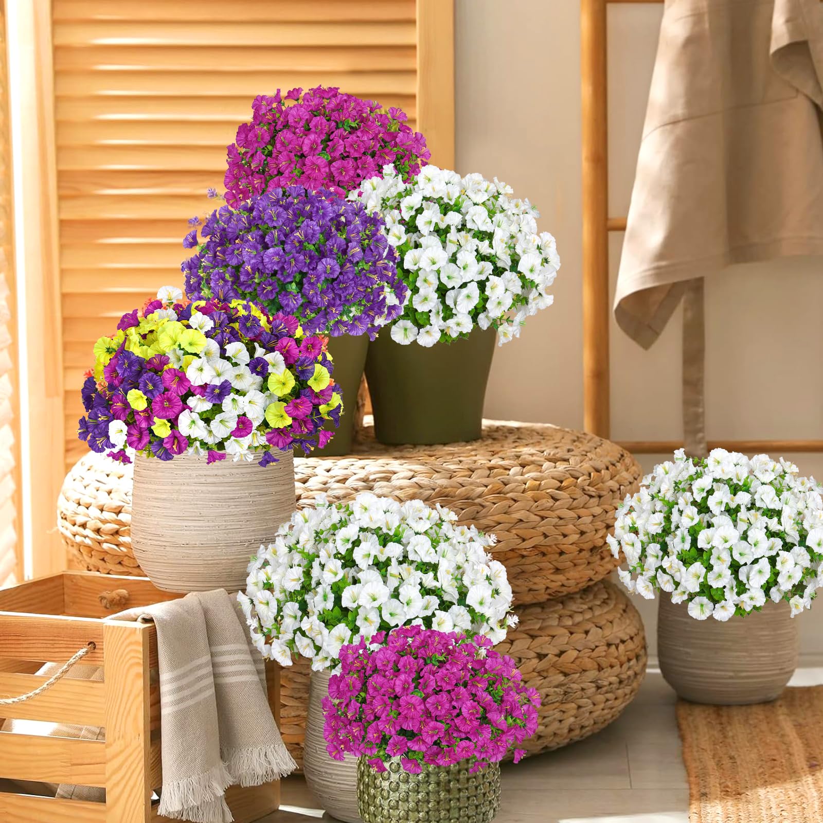 Weldomcor 10 Bundles Artificial Flowers Outdoor UV Resistant Fake Silk Flowers Artificial Morning Glory Shrubs Greenery Faux Plants for Hanging Planter Home Garden Porch Window Box Decor (White) - Image 2