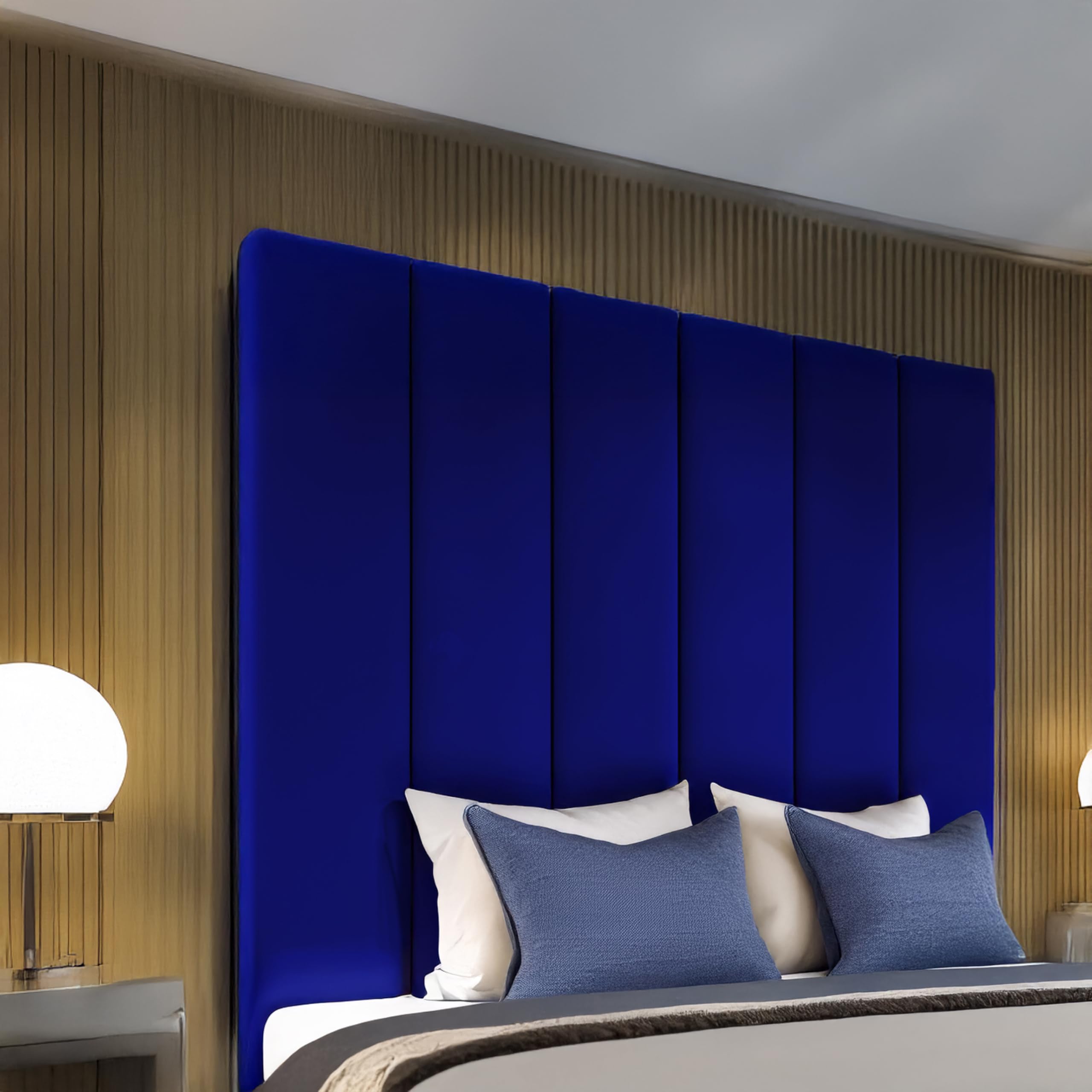 luxisleepltd Panels Tallest Plush velvet Fabric headboards Upholstered Headboard for divan bed frame sizes 3FT Single Small Double 4FT Double 4FT6 Kingsize 5FT + (Blue, 5ft kingsize-50'' Tall)