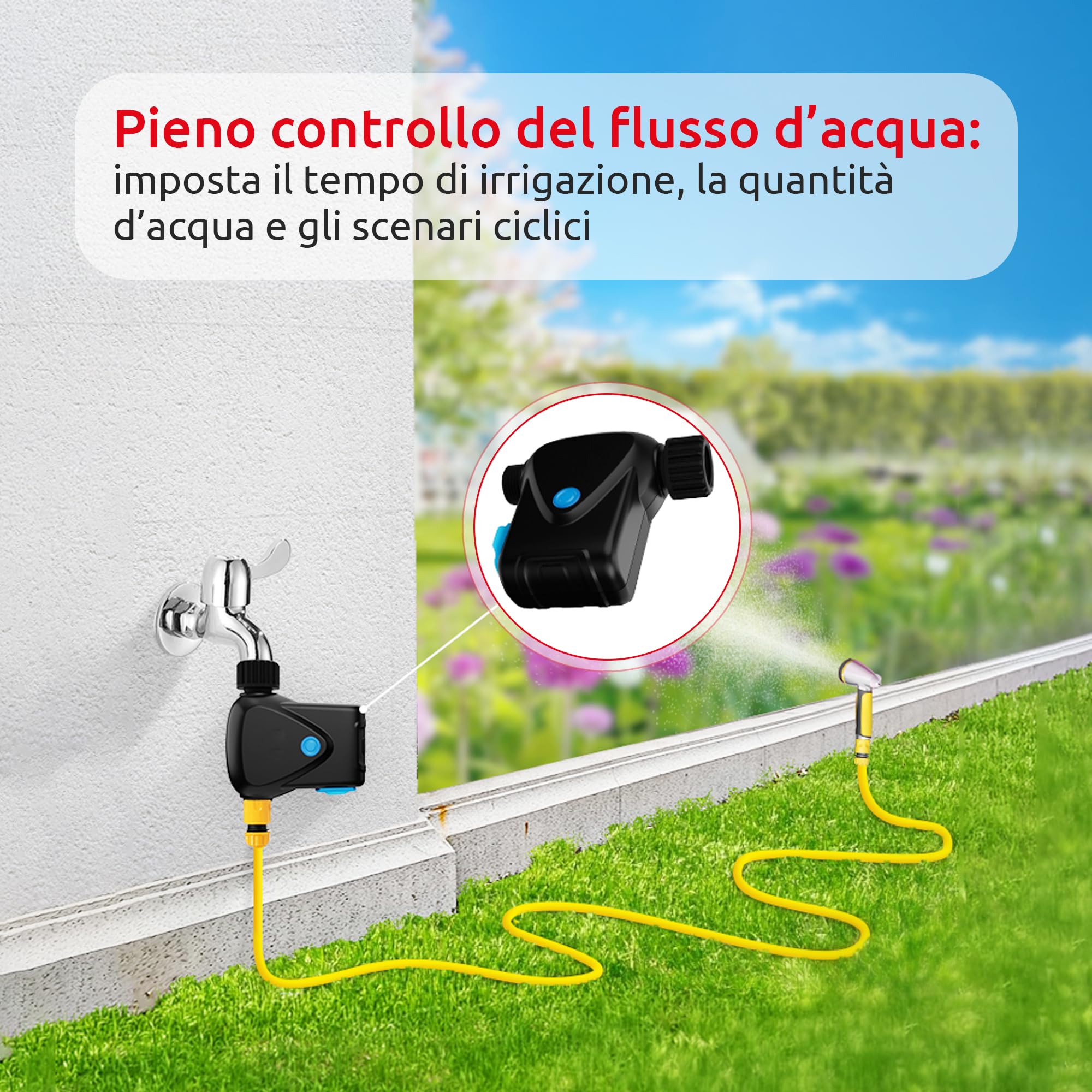IRRADIO IR-SPRINKLER Inteligentny sterownik nawadniania WiFi z miernikiem zużycia | Inteligentne nawadnianie zewnętrzne | Sterowanie za pomocą aplikacji | Możliwość integracji z innymi inteligentnymi