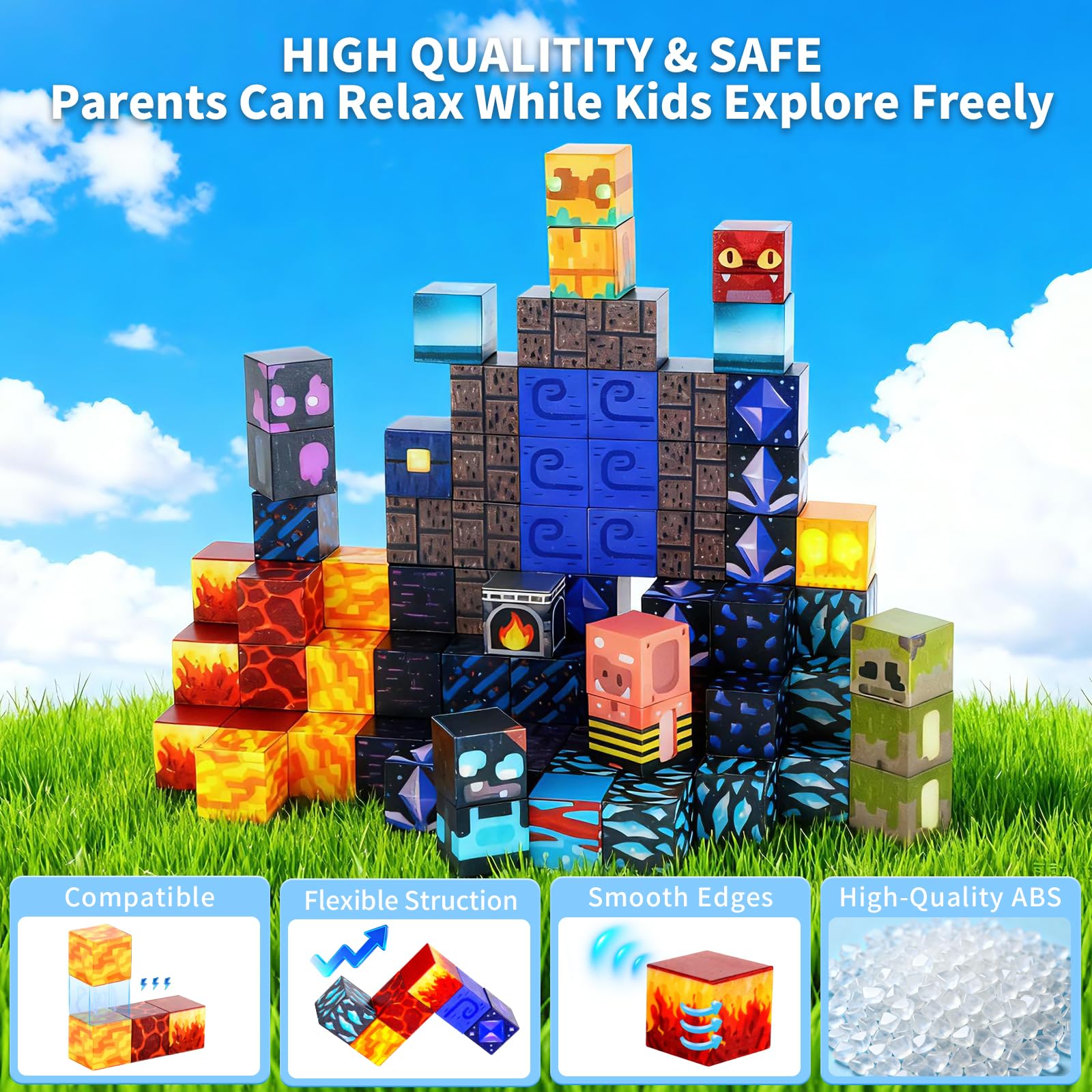 MEESHEEP Magnetic Blocks - Lava Cavern, Build Exact Models Shown in Pictures, Lava Cavern 100pcs, Small - Image 4